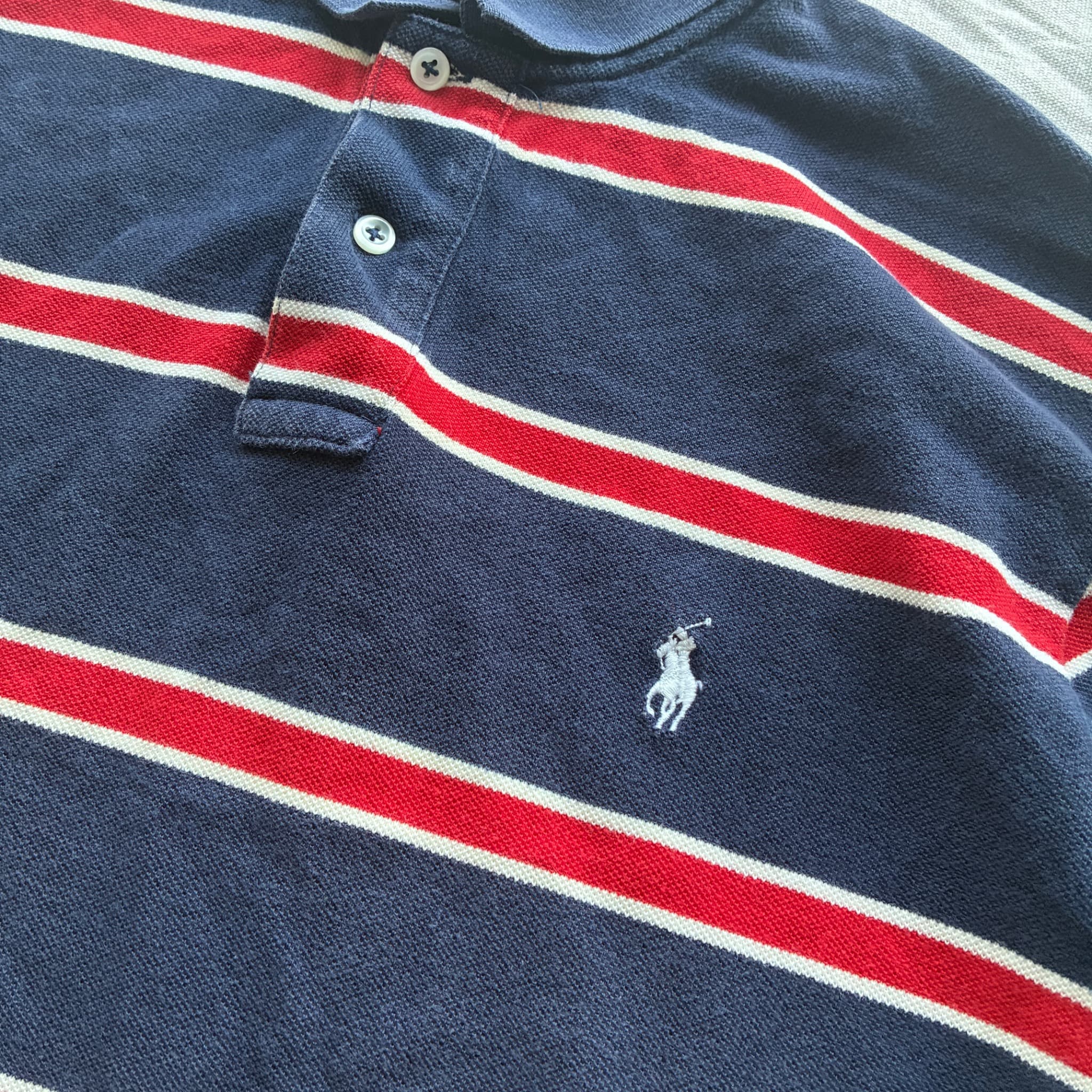 Polo Ralph Lauren Custom Fit Striped Polo Shirt Navy Red White Size L — photo 3 of 6