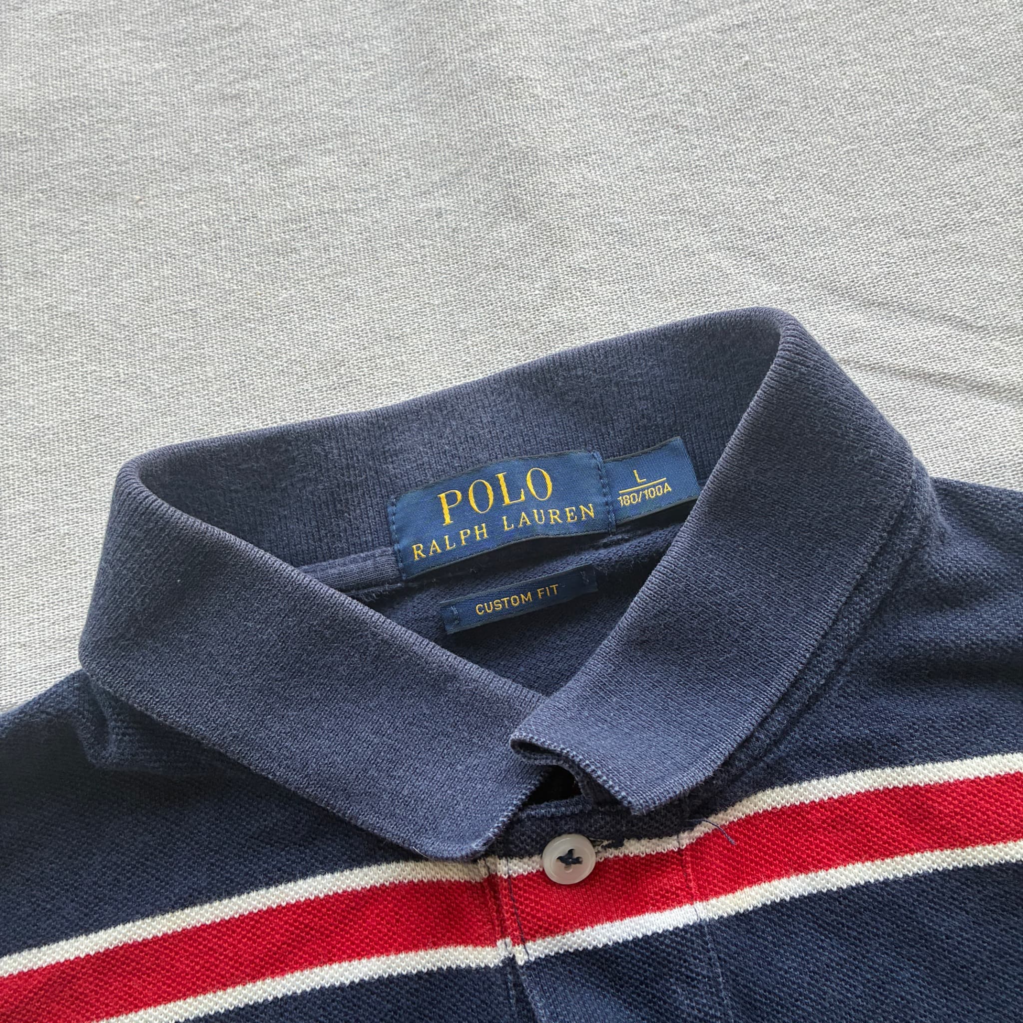 Polo Ralph Lauren Custom Fit Striped Polo Shirt Navy Red White Size L — photo 4 of 6