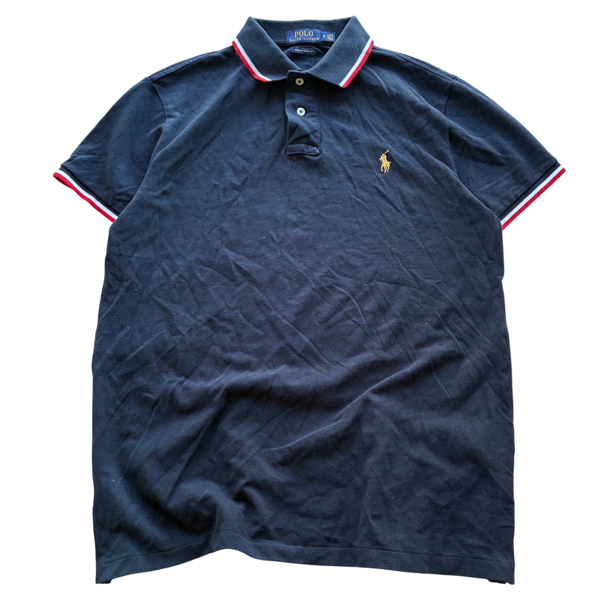 Polo Ralph Lauren Custom Slim Fit Navy Polo Shirt Tipped Collar Size M — photo 1 of 6