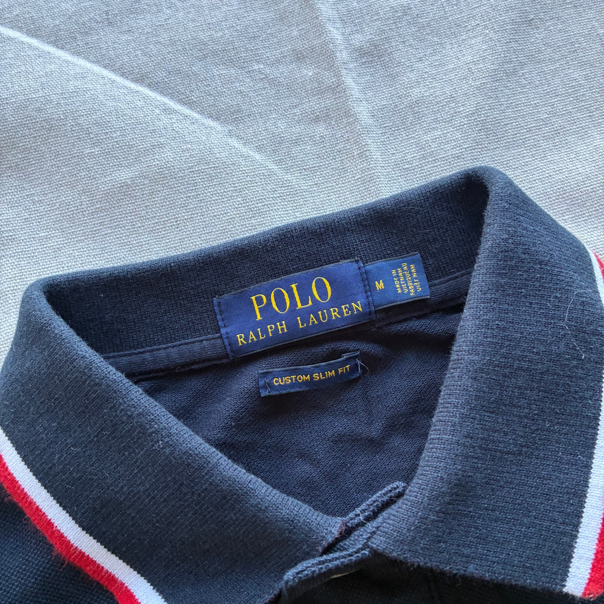 Polo Ralph Lauren Custom Slim Fit Navy Polo Shirt Tipped Collar Size M — photo 4 of 6