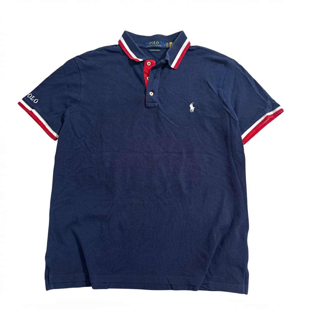 Polo Ralph Lauren Custom Slim Fit Polo Shirt Navy Red White Trim — photo 1 of 5
