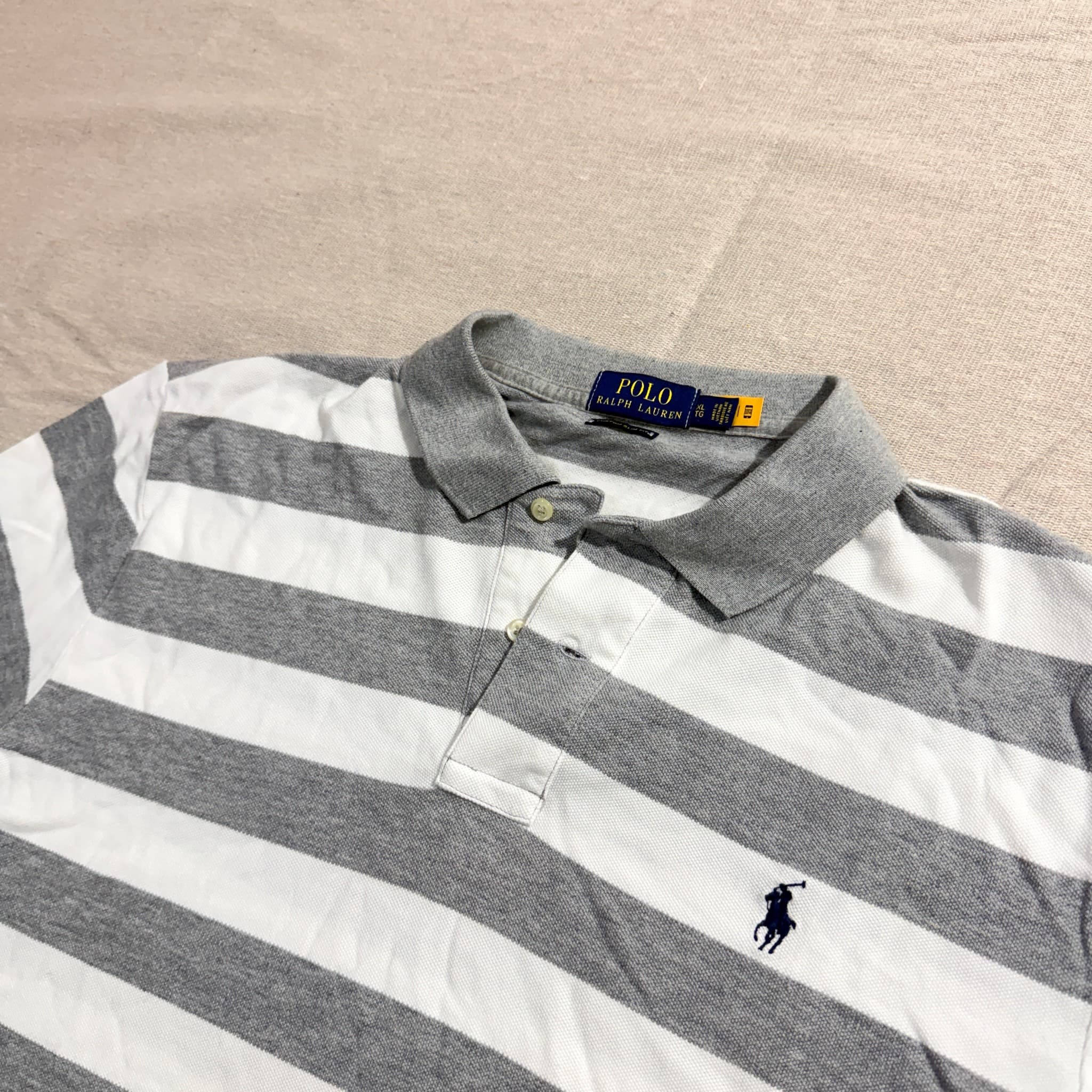Polo Ralph Lauren Grey White Striped Polo Shirt XL — photo 2 of 7