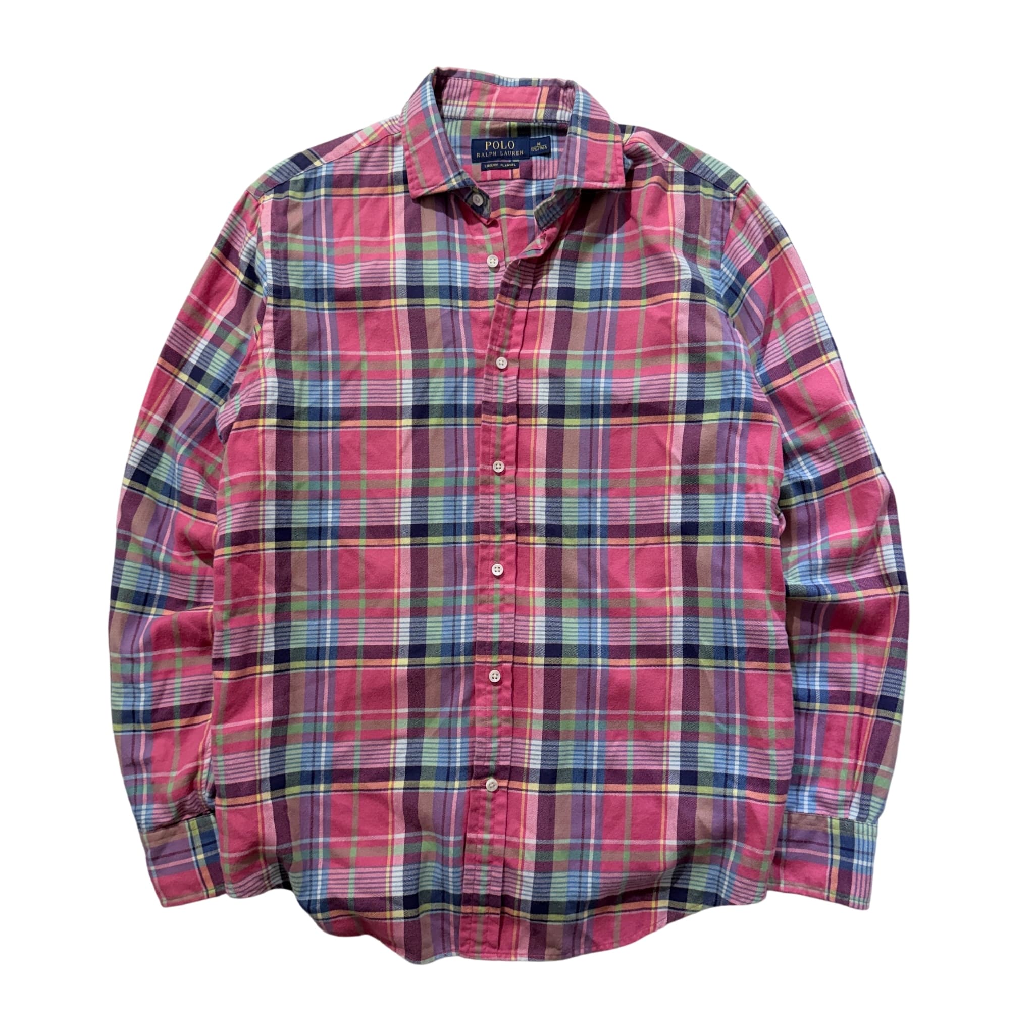 Polo Ralph Lauren Luxury Flannel Plaid Button-Down Shirt Pink Multi Size M — photo 1 of 8