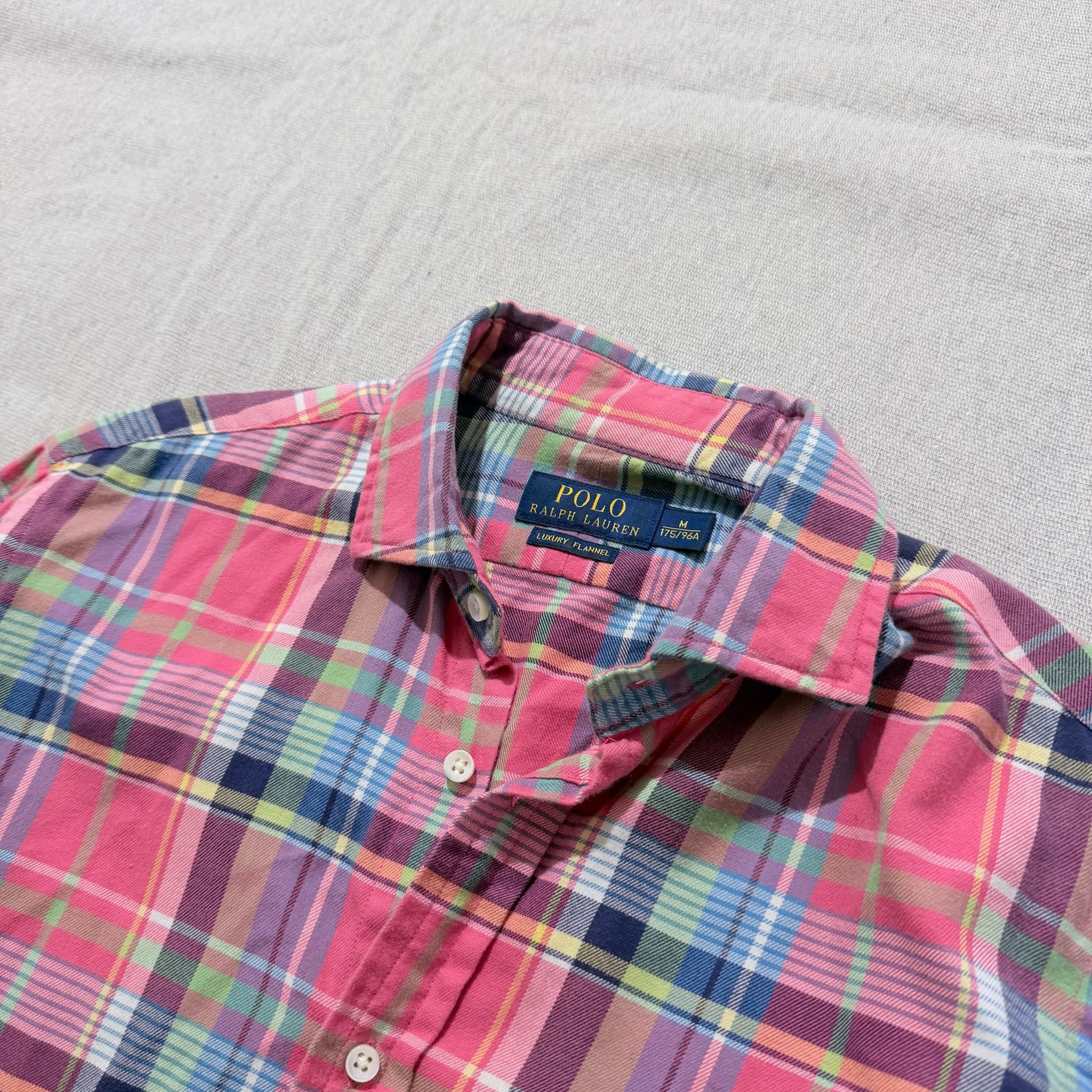 Polo Ralph Lauren Luxury Flannel Plaid Button-Down Shirt Pink Multi Size M — photo 2 of 8
