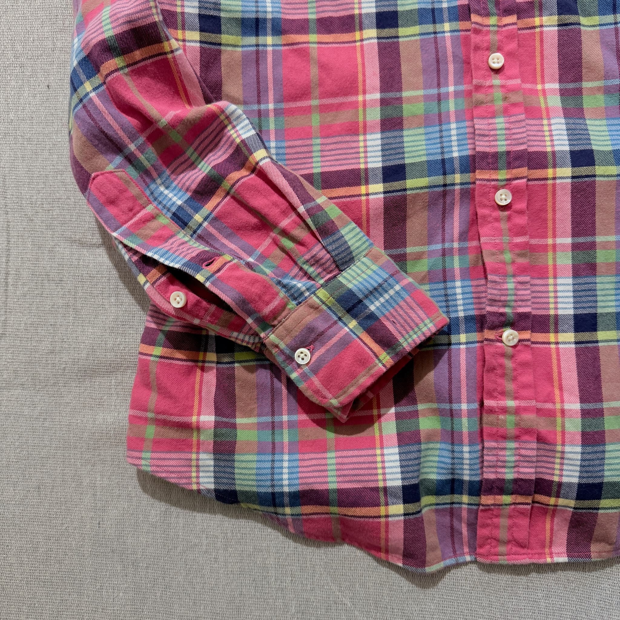 Polo Ralph Lauren Luxury Flannel Plaid Button-Down Shirt Pink Multi Size M — photo 3 of 8