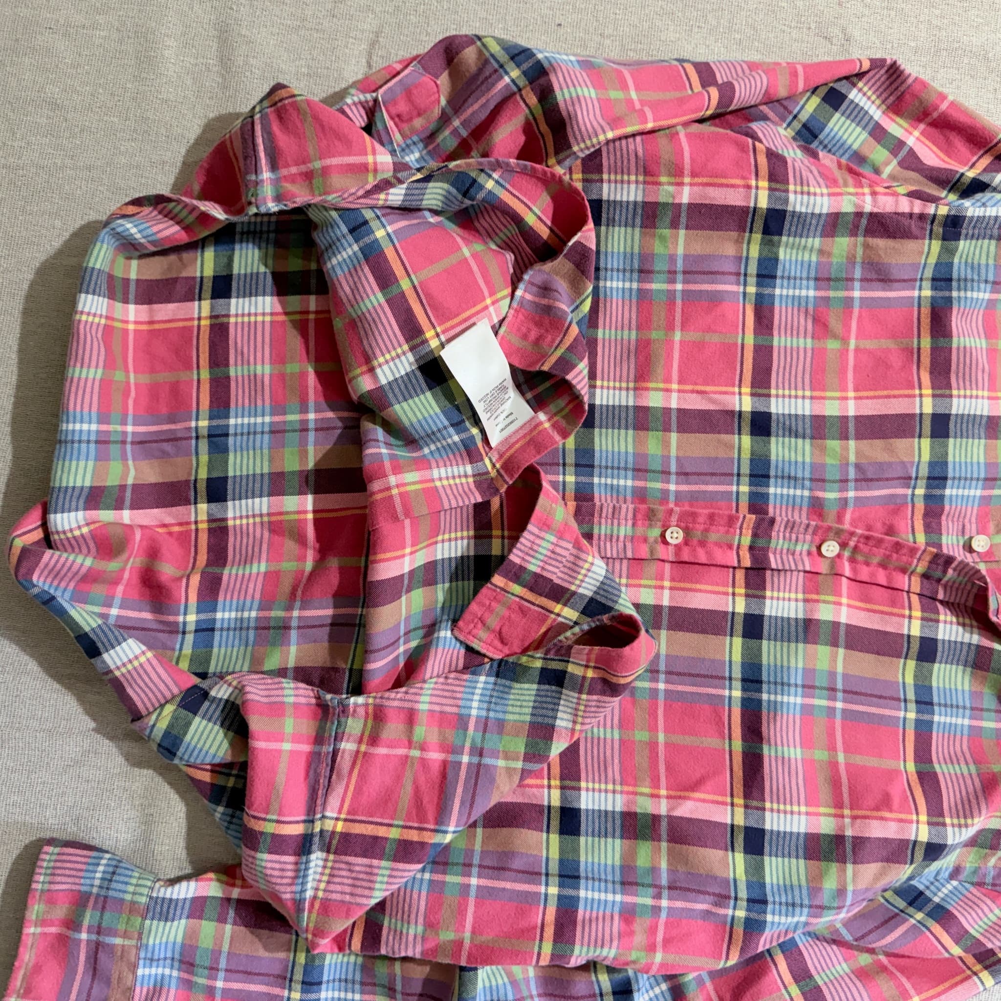 Polo Ralph Lauren Luxury Flannel Plaid Button-Down Shirt Pink Multi Size M — photo 4 of 8