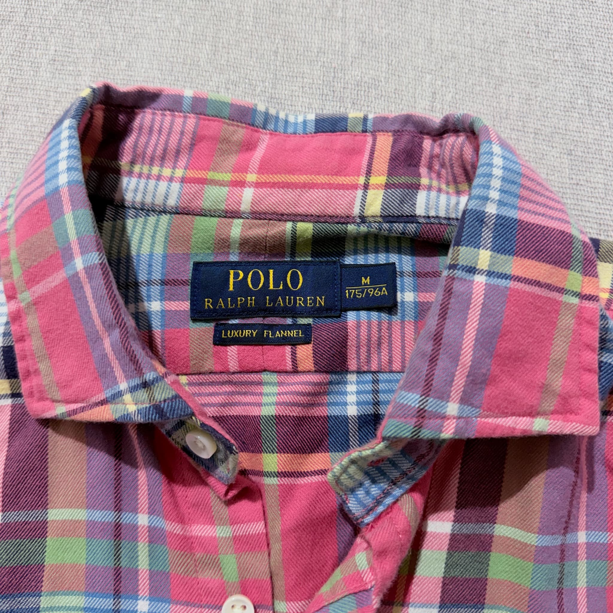 Polo Ralph Lauren Luxury Flannel Plaid Button-Down Shirt Pink Multi Size M — photo 5 of 8