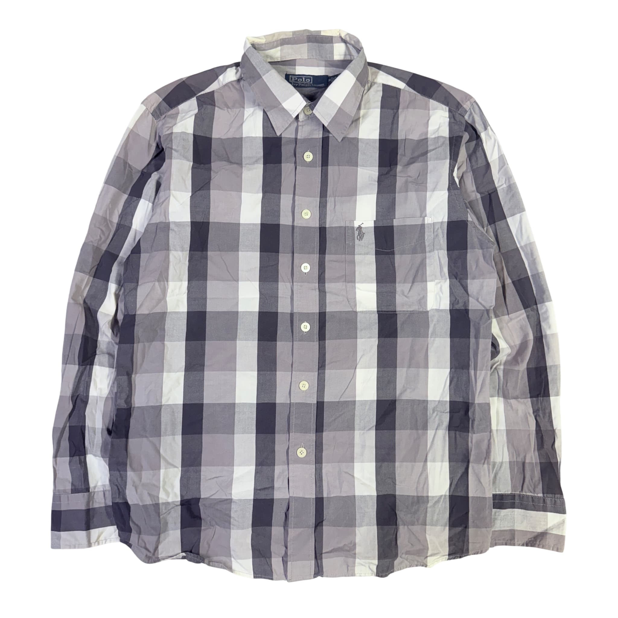 Polo Ralph Lauren Men's Grey White Plaid Long Sleeve Button-Down Shirt Medium — photo 1 of 7