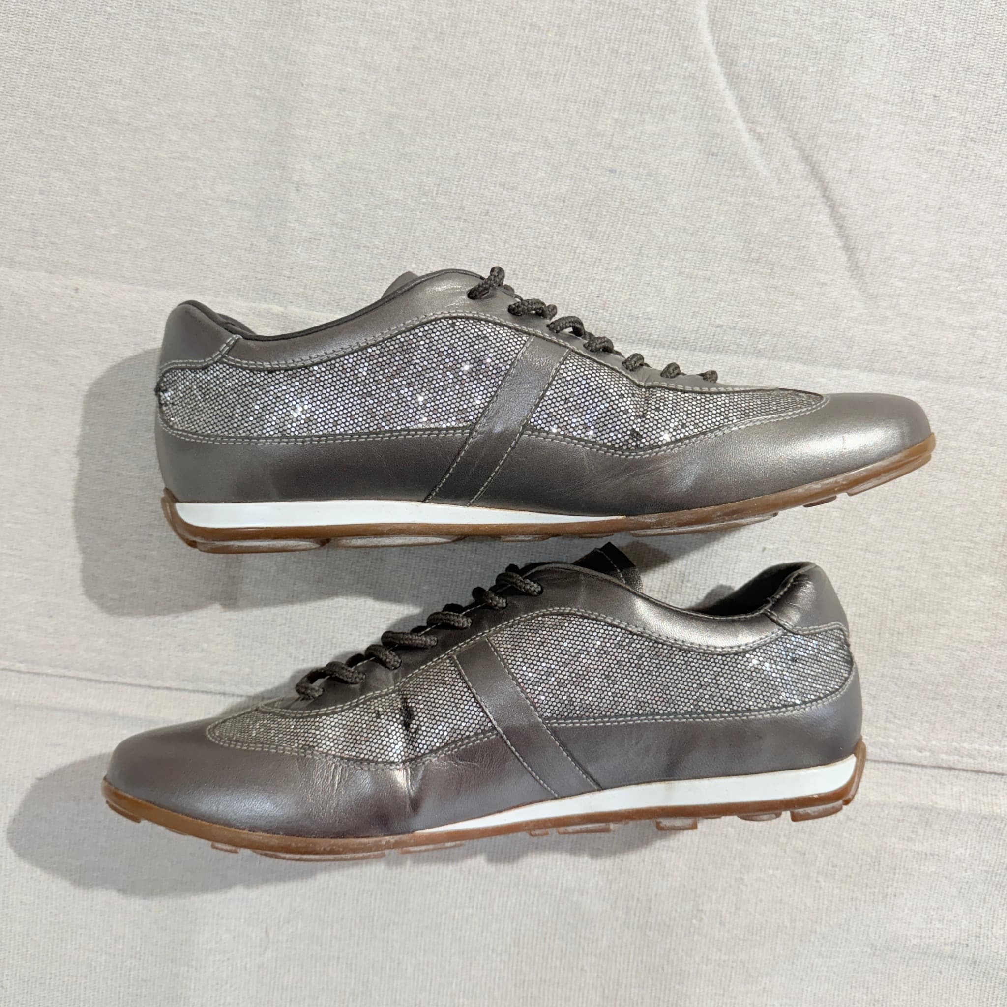 Prada Metallic Silver Leather And Mesh Sneakers Size 8 — photo 4 of 8