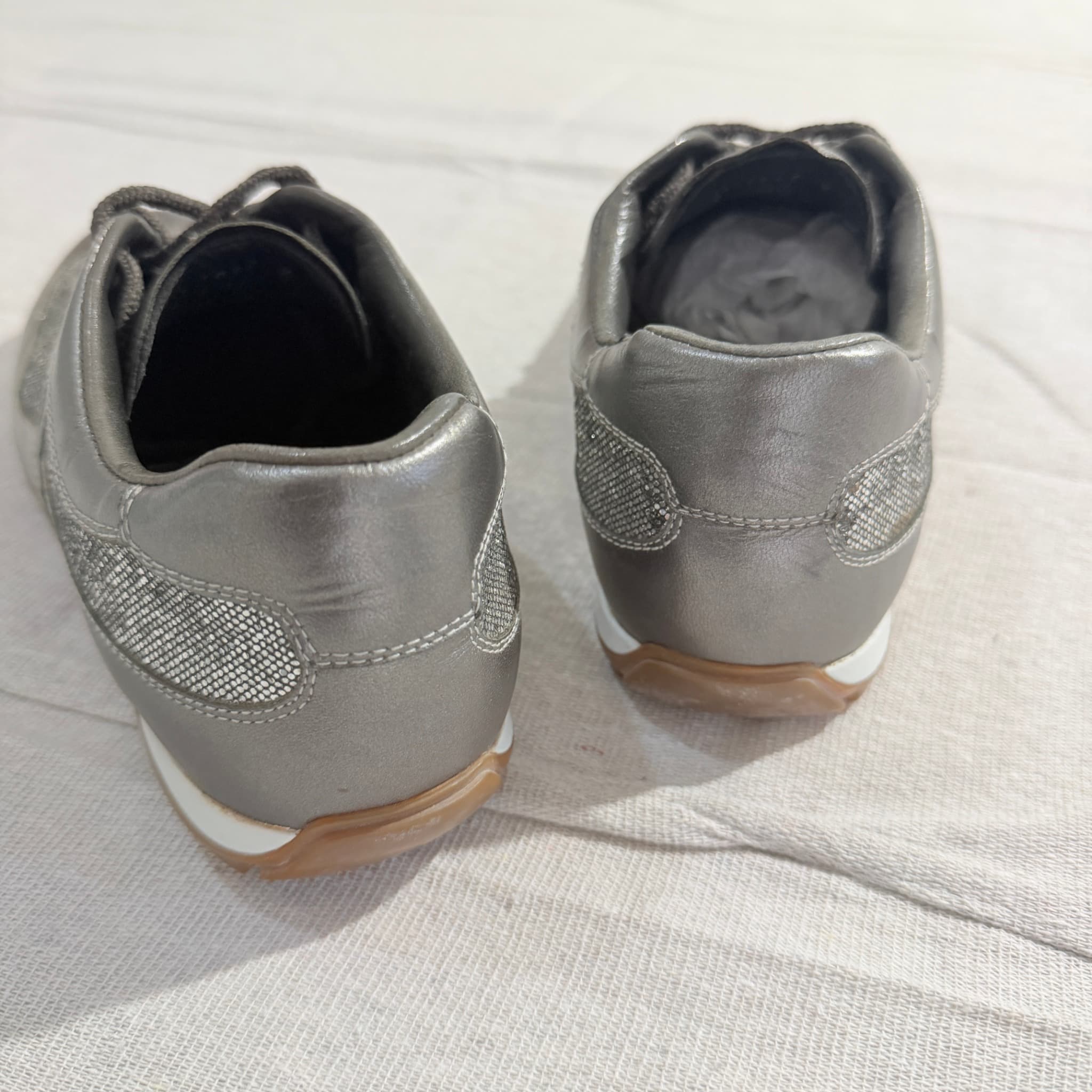 Prada Metallic Silver Leather And Mesh Sneakers Size 8 — photo 5 of 8