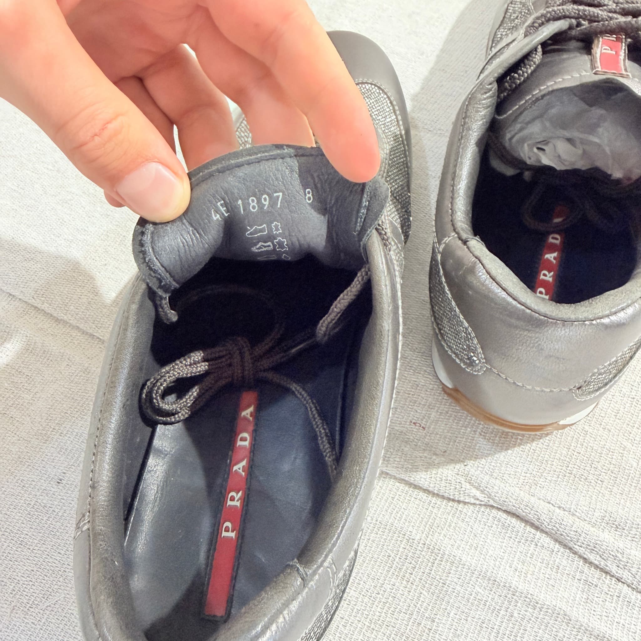 Prada Metallic Silver Leather And Mesh Sneakers Size 8 — photo 6 of 8
