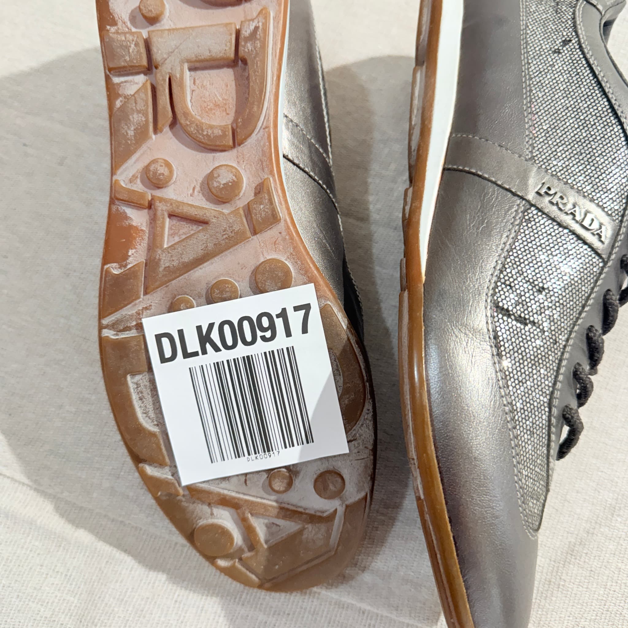 Prada Metallic Silver Leather And Mesh Sneakers Size 8 — photo 8 of 8