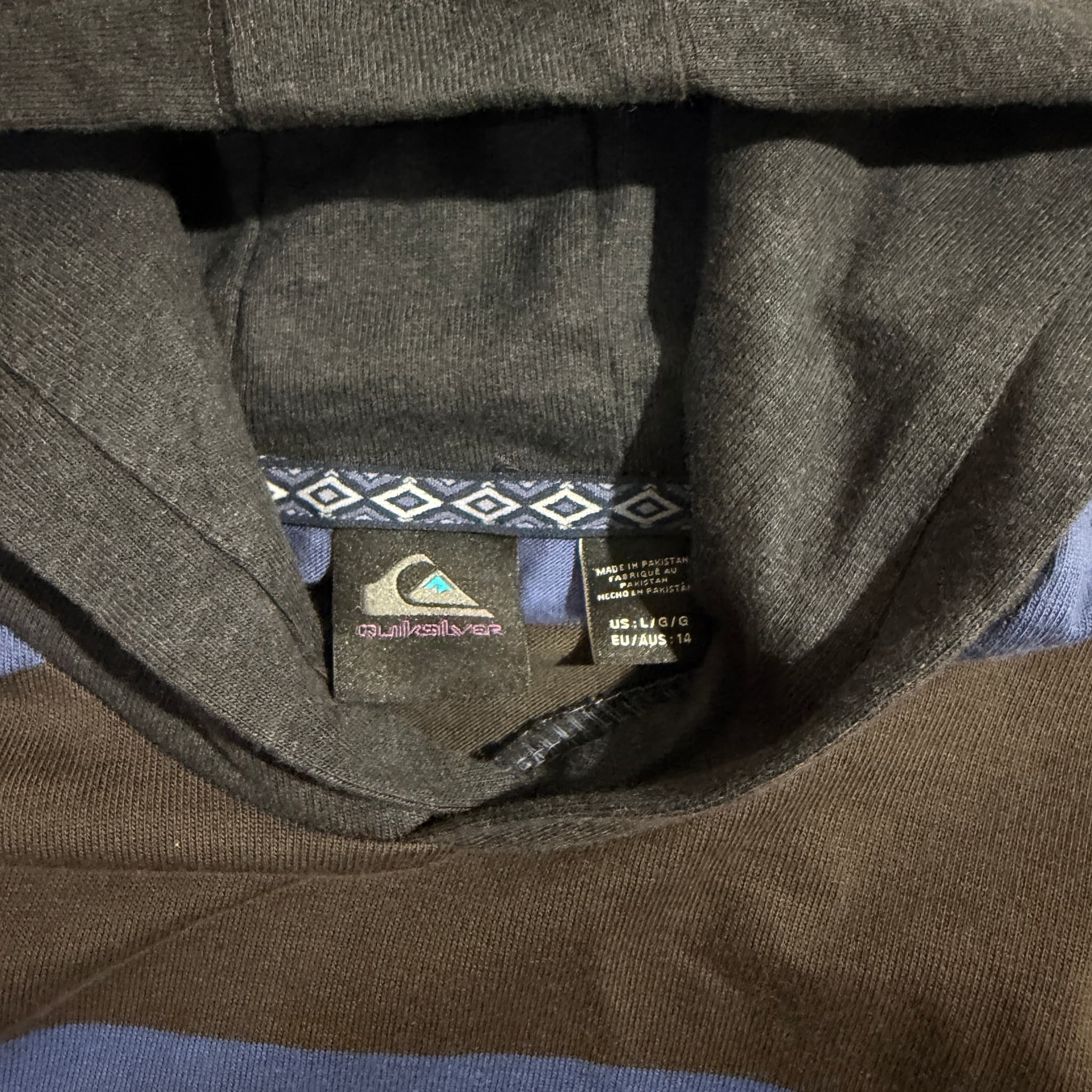 Quiksilver Striped Long Sleeve Hooded T-Shirt Blue Black Size 14 — photo 4 of 5