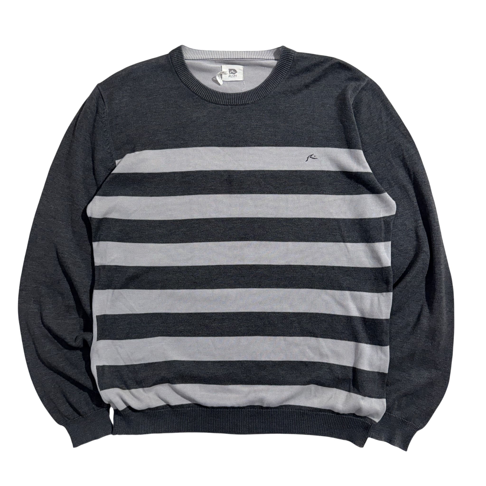Rusty Men's Striped Crew Neck Knit Sweater Grey Black Size L — photo 1 of 9