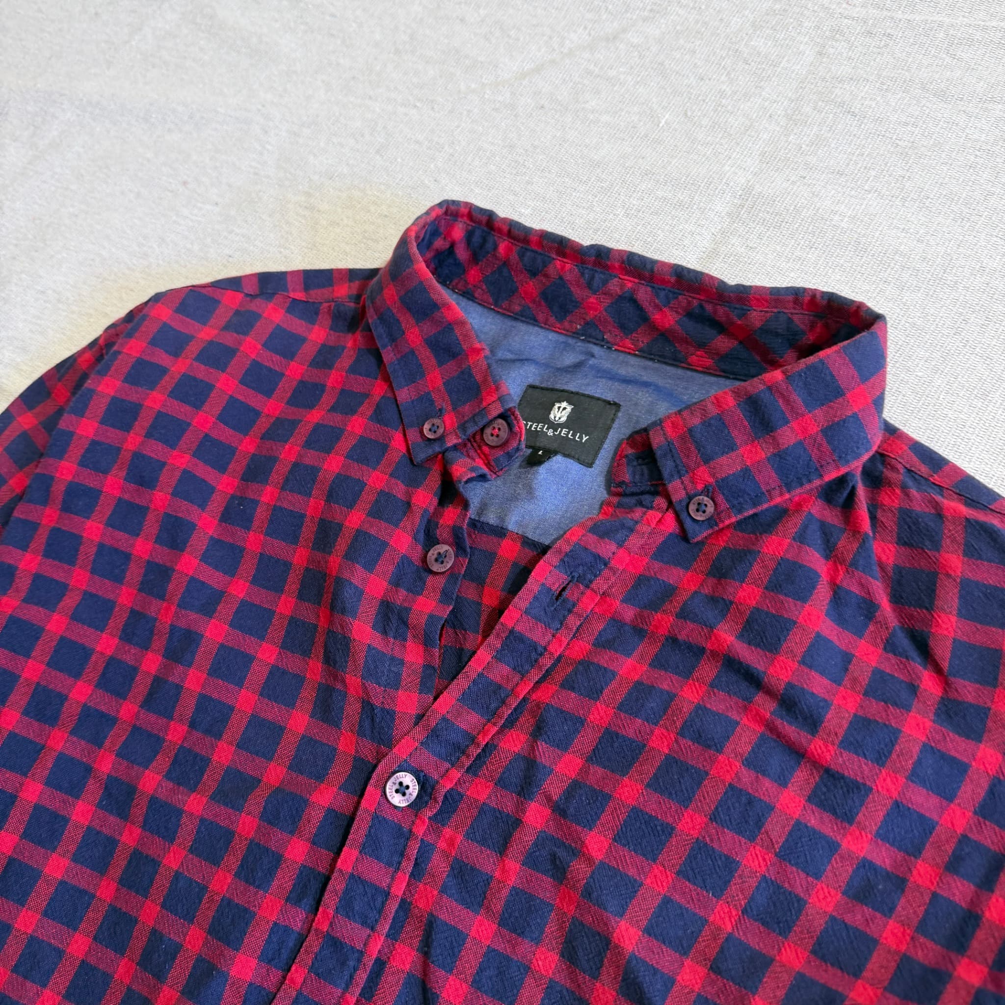 Steel & Jelly Red and Navy Blue Checkered Button-Down Shirt — photo 2 of 9