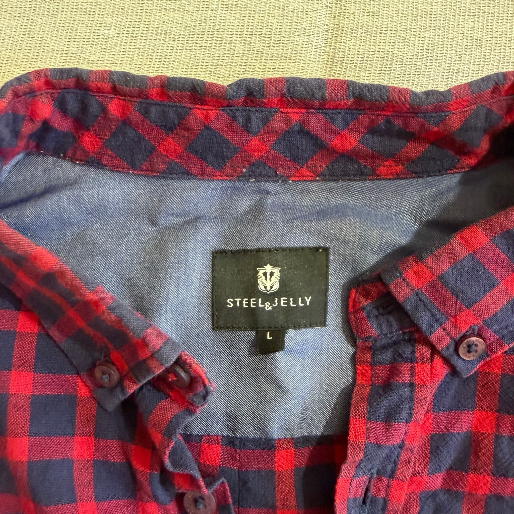 Steel & Jelly Red and Navy Blue Checkered Button-Down Shirt — photo 5 of 9