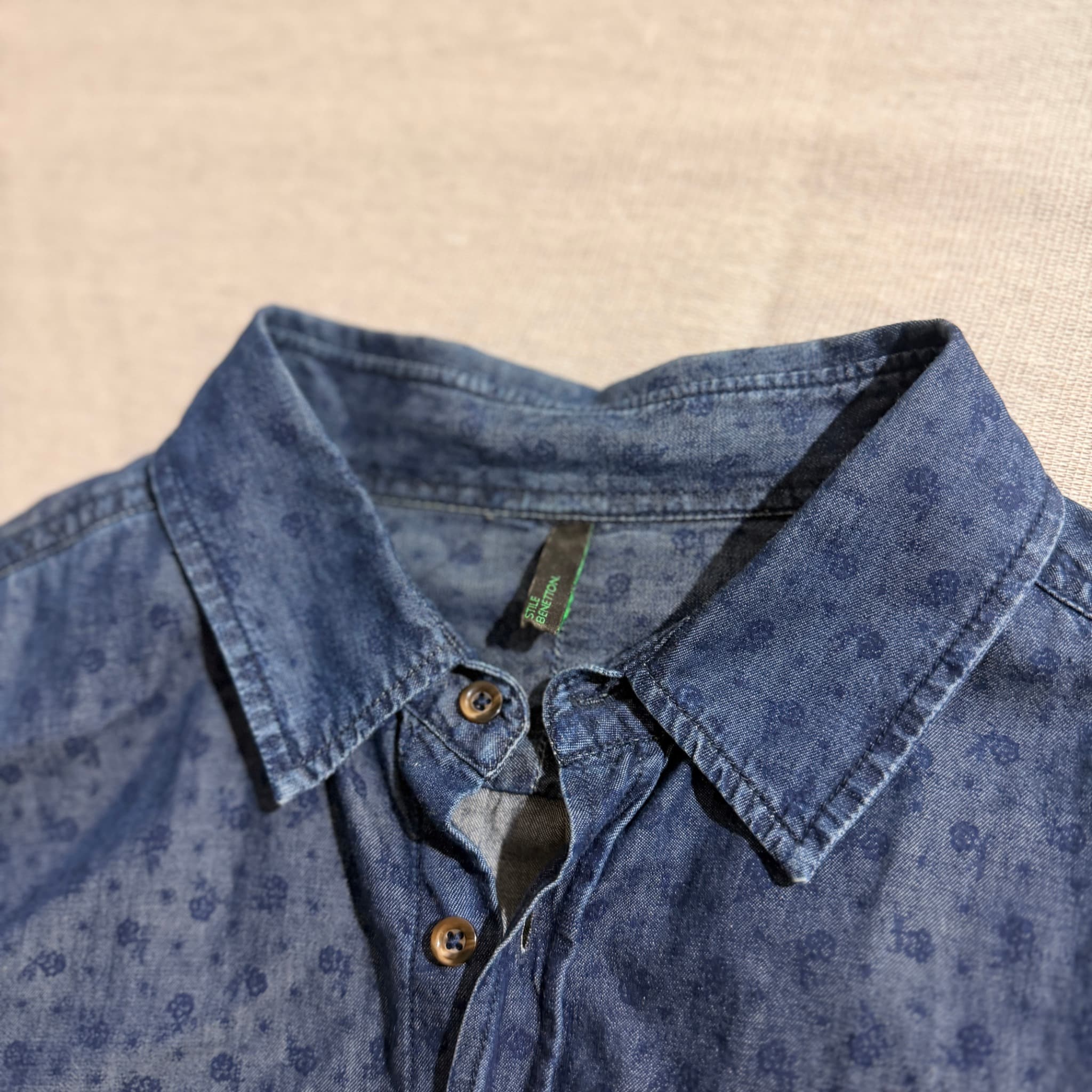STILE BENETTON Blue Floral Denim Shirt — photo 3 of 7