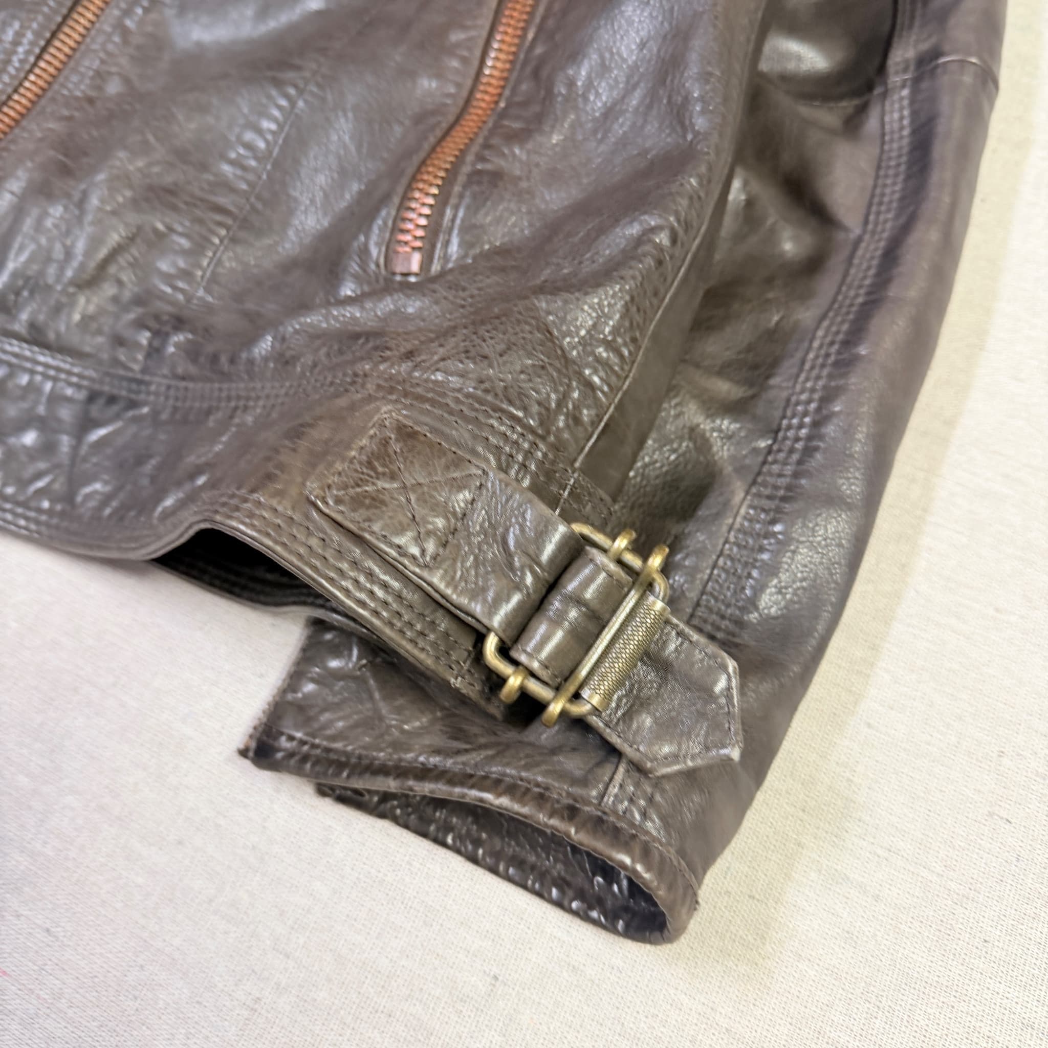 Superdry Men's Leather Jacket Brown Zip Up Utility Style Size XL — photo 2 of 9