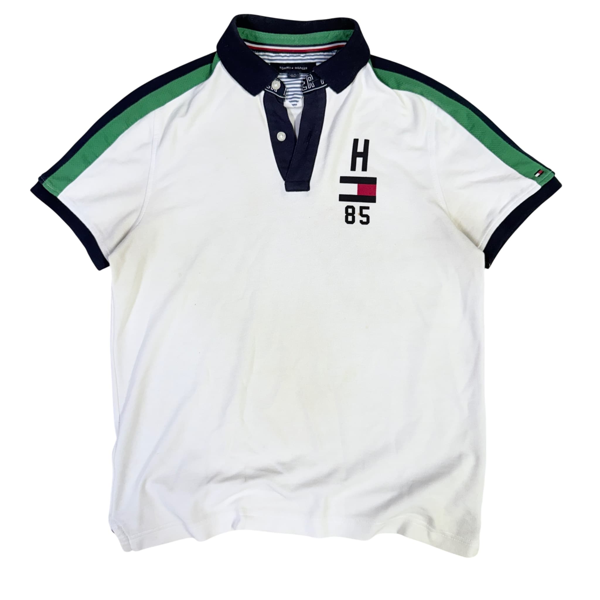 Tommy Hilfiger H85 Graphic Polo Shirt White Green Navy Men's Size S — photo 1 of 7