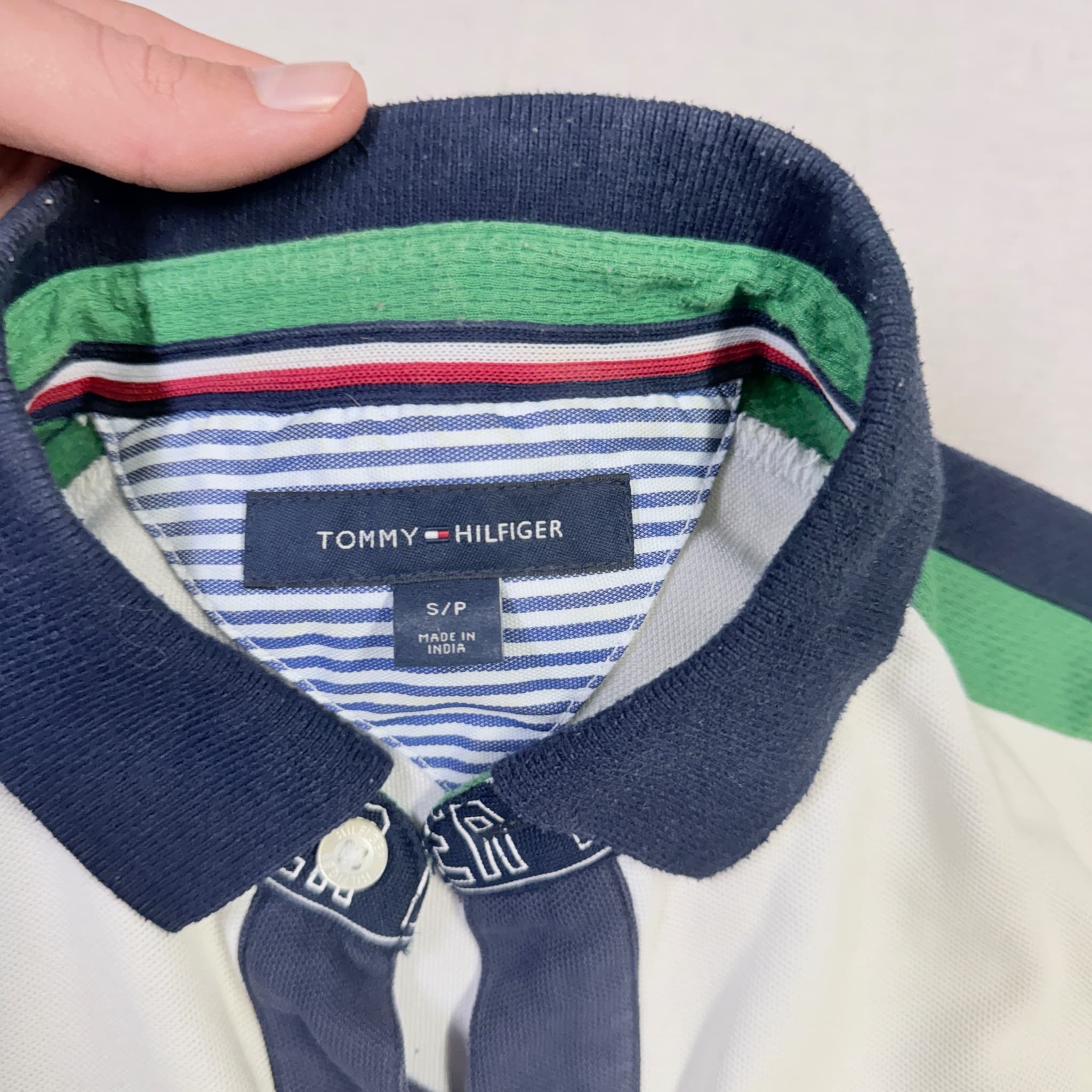 Tommy Hilfiger H85 Graphic Polo Shirt White Green Navy Men's Size S — photo 4 of 7