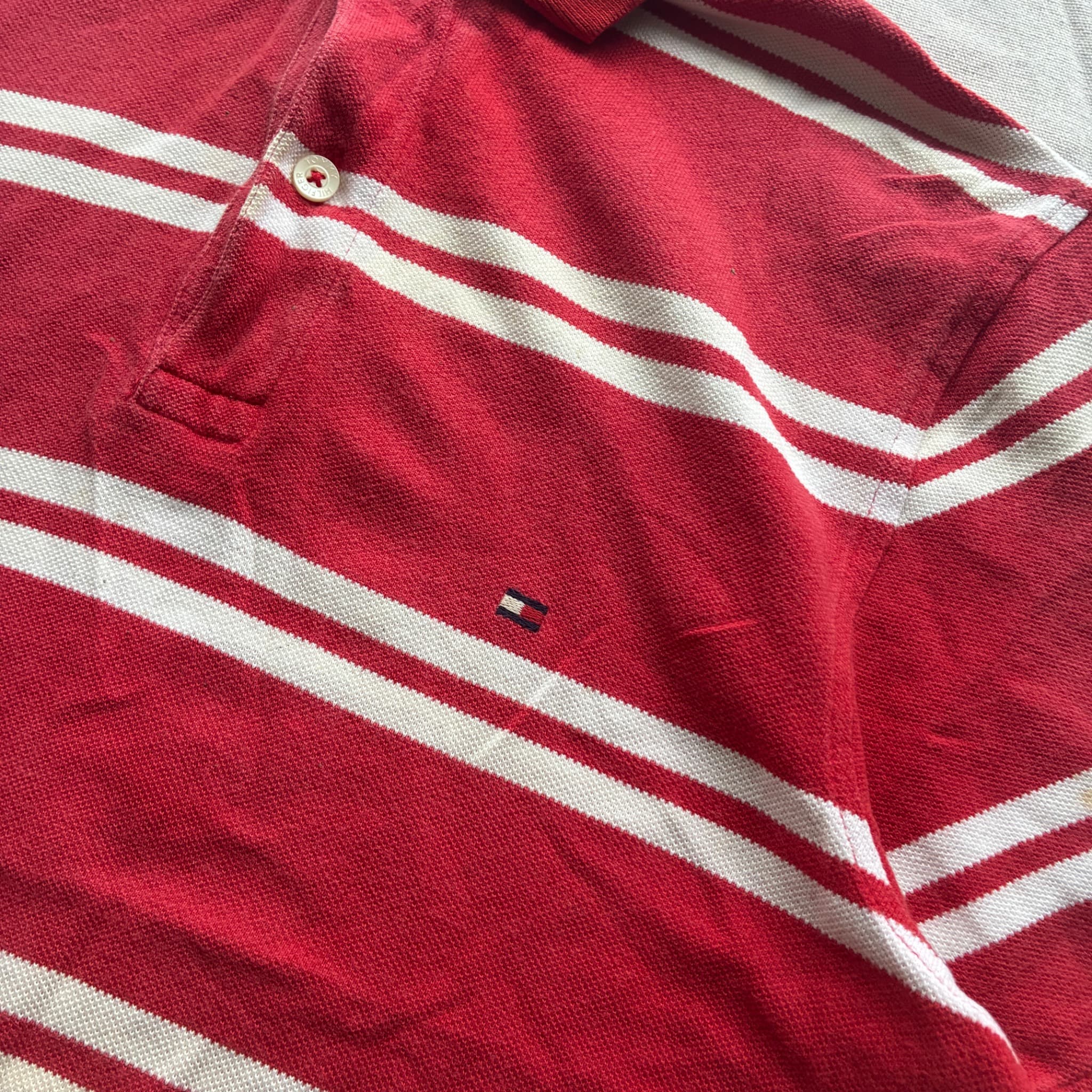 Tommy Hilfiger Men's Red And White Striped Short Sleeve Polo Shirt Size S — photo 3 of 7
