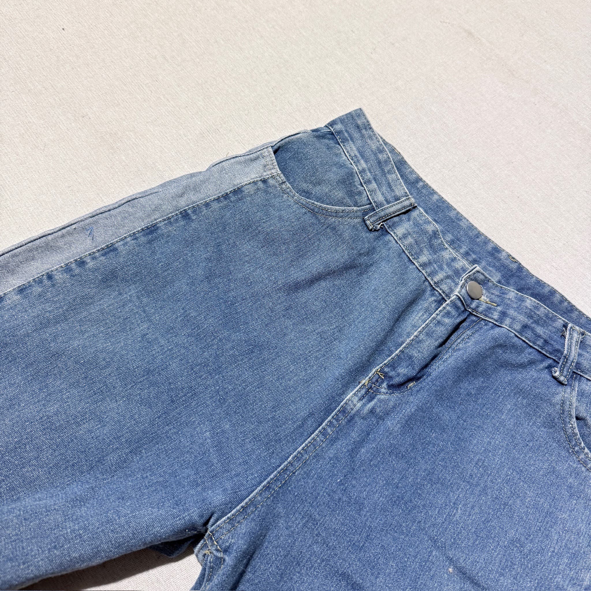 Two-Tone Wide Leg Denim Jeans Blue Casual Pants — photo 3 of 7