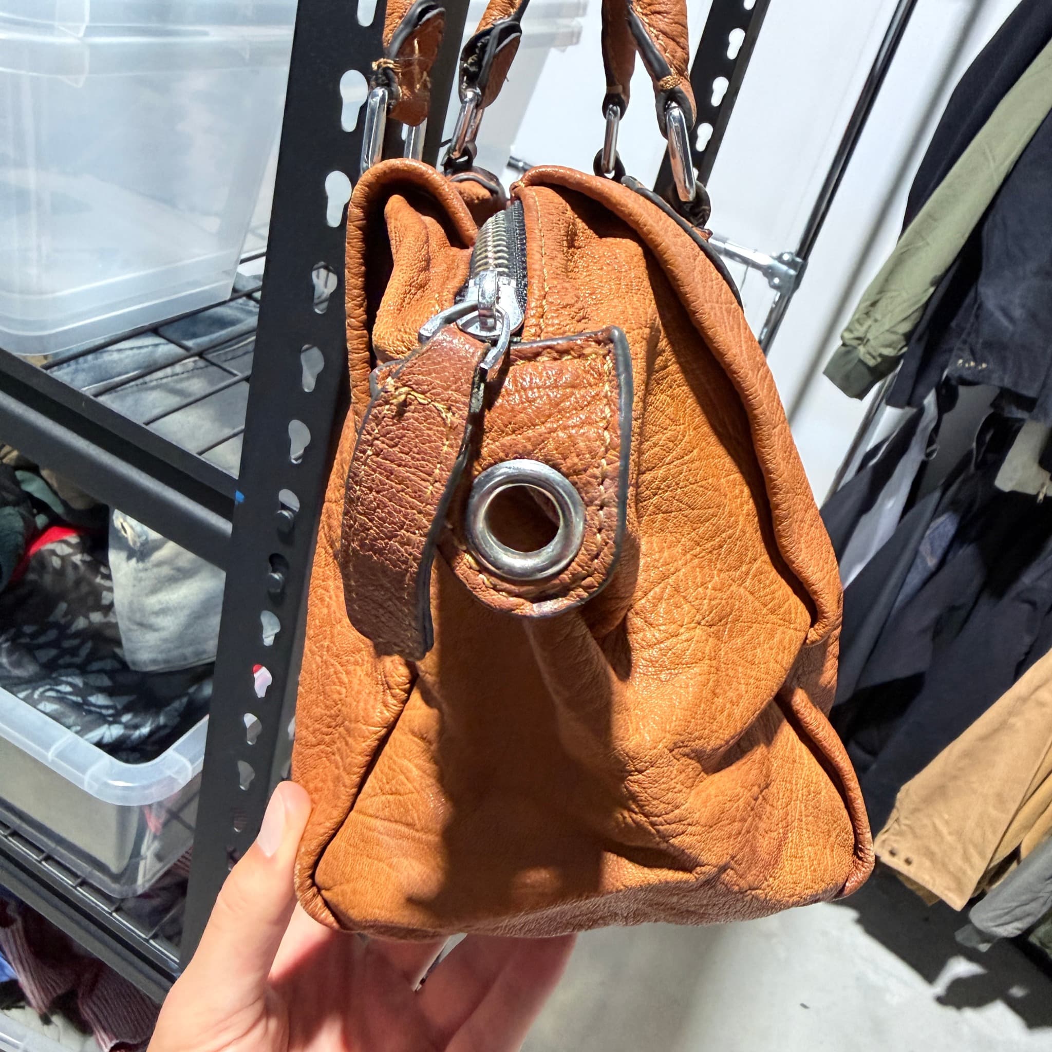 Unbranded Tan Pebbled Leather Satchel Handbag With Shoulder Strap — photo 3 of 7