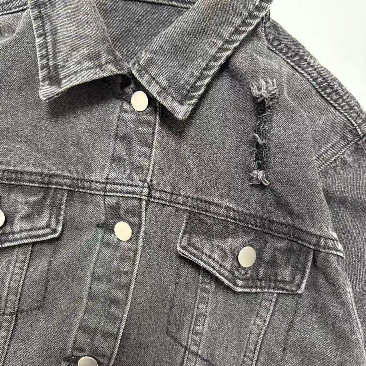 Vintage 2000s Distressed Washed Black Denim Jacket — photo 2 of 6