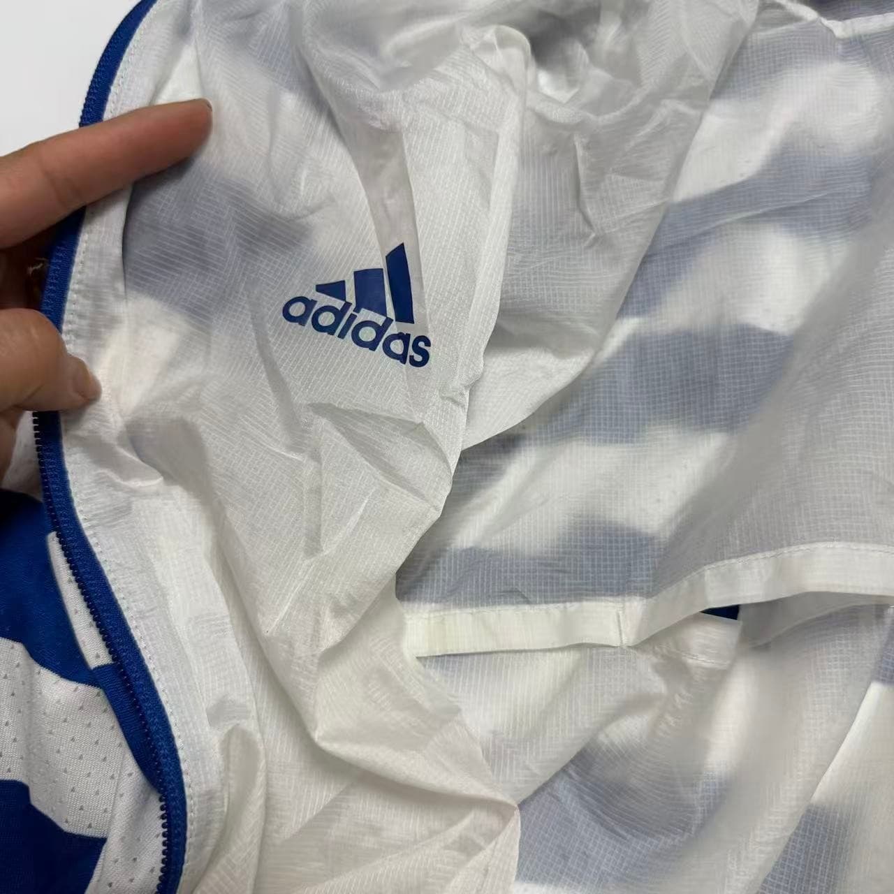 Vintage Adidas Blue White Striped Mesh Full-Zip Hoodie — photo 4 of 8