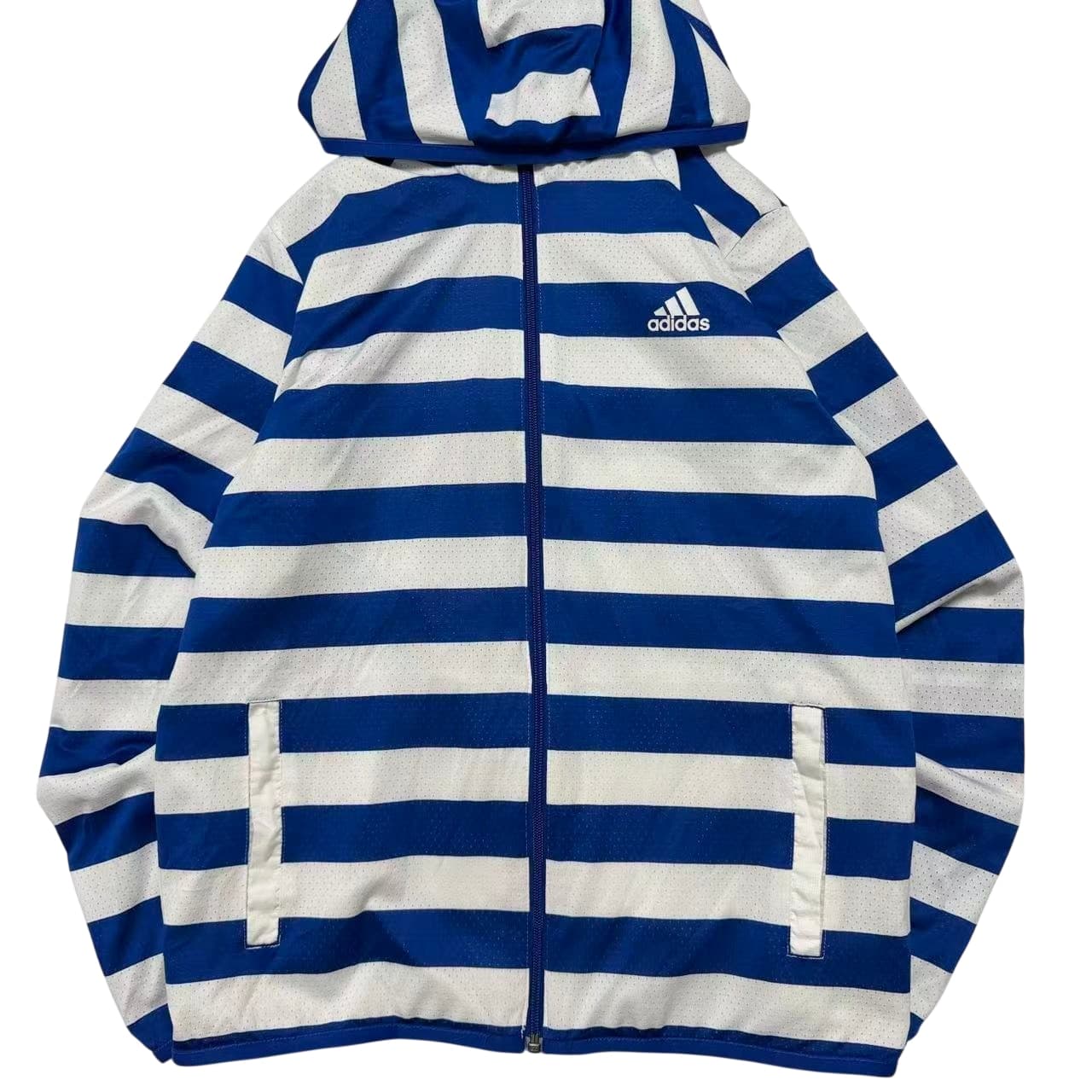 Vintage Adidas Blue White Striped Mesh Full-Zip Hoodie — photo 1 of 8