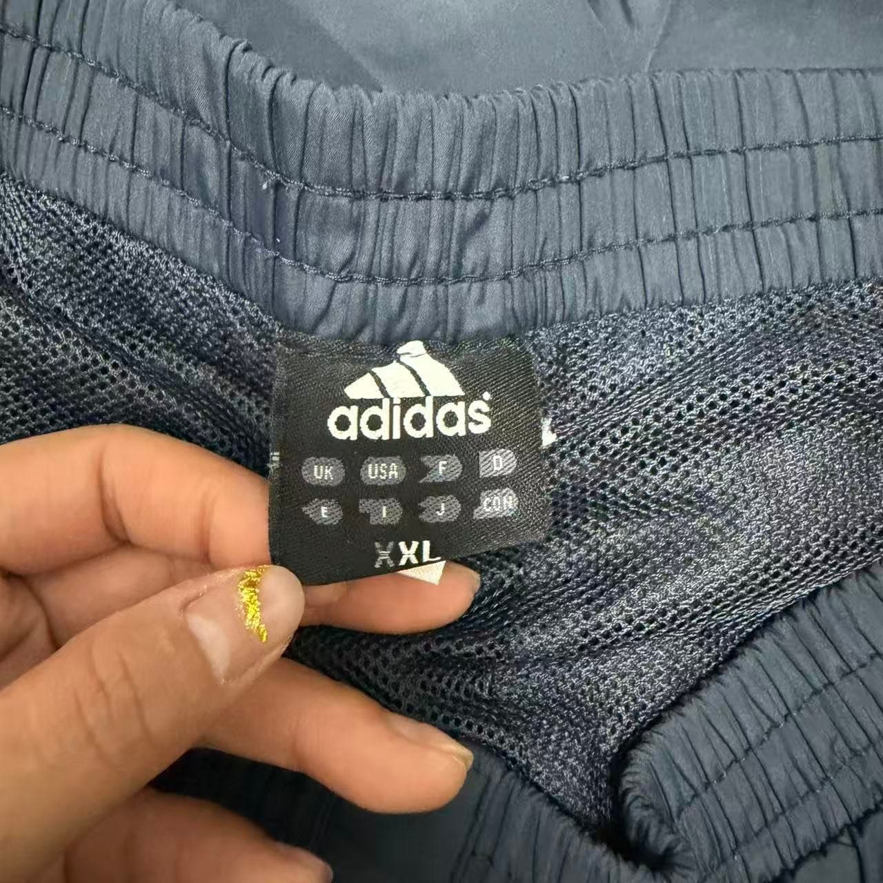Vintage Adidas Nylon Track Pants Navy Blue White Stripe — photo 2 of 10
