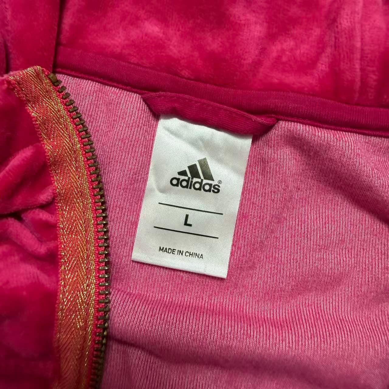 Vintage Adidas Pink Velour Full-Zip Hoodie — photo 5 of 7