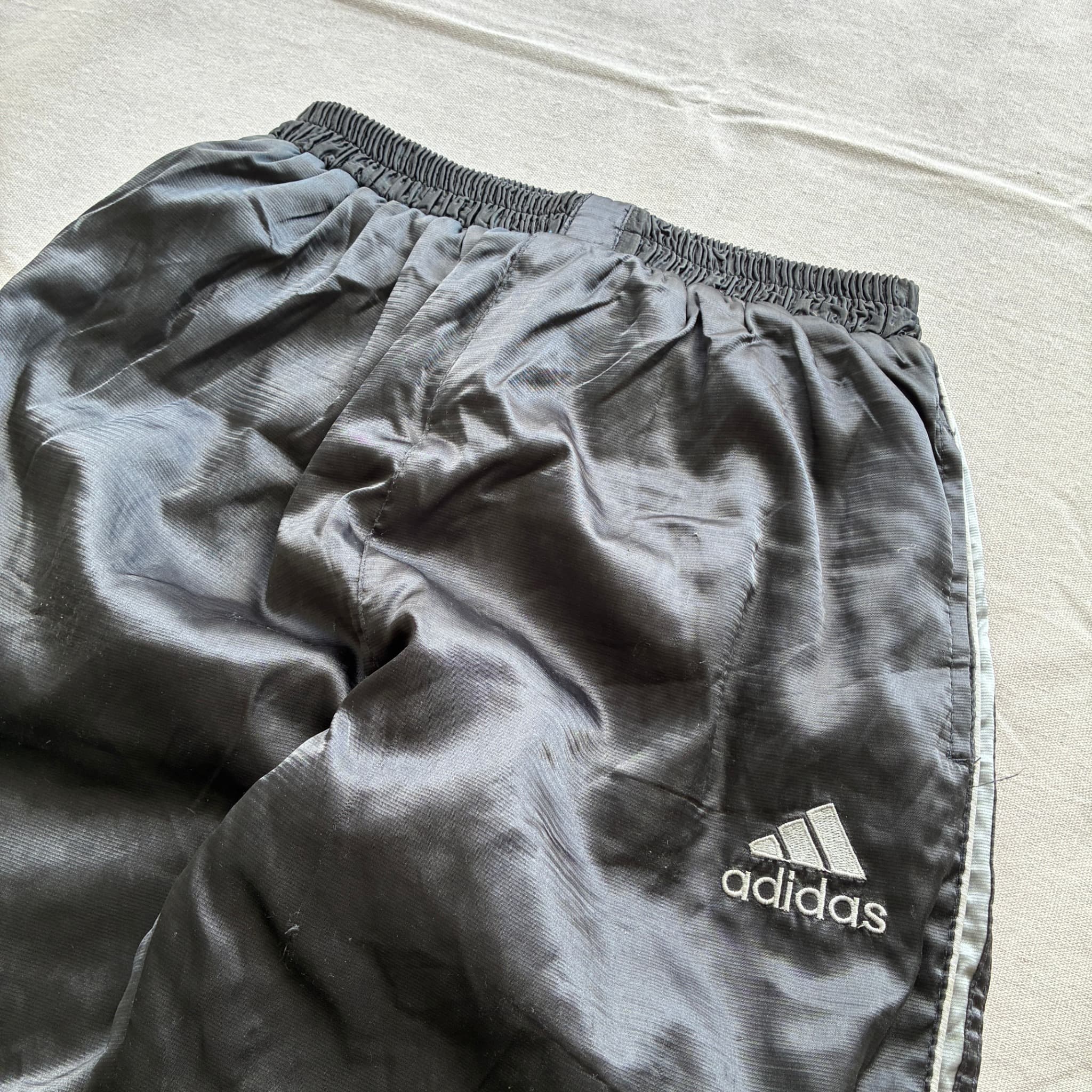 Vintage Adidas Shiny Nylon Track Pants Black Baggy 2000s Release — photo 3 of 7