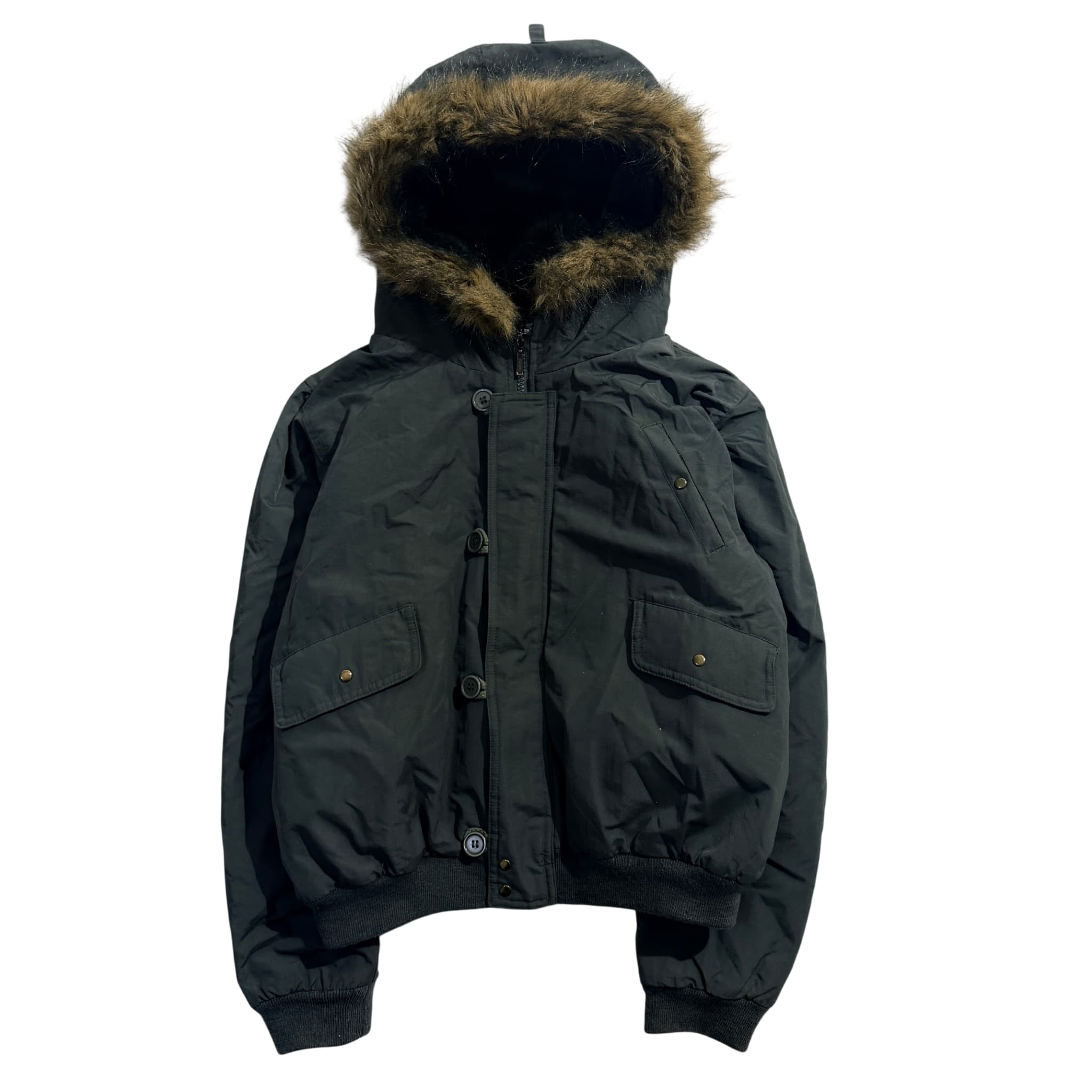 Vintage Dark Green Bomber Jacket Faux Fur Hood — photo 1 of 9