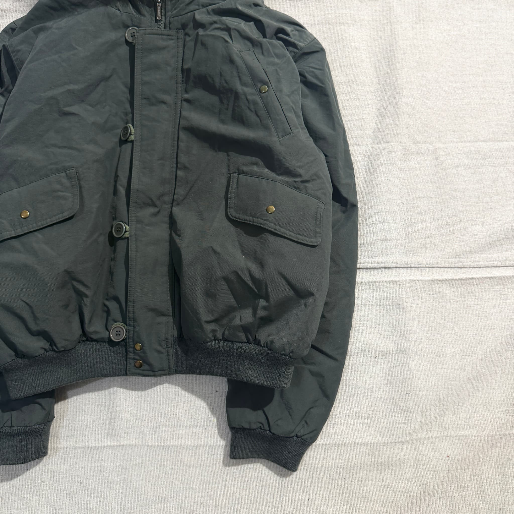 Vintage Dark Green Bomber Jacket Faux Fur Hood — photo 3 of 9