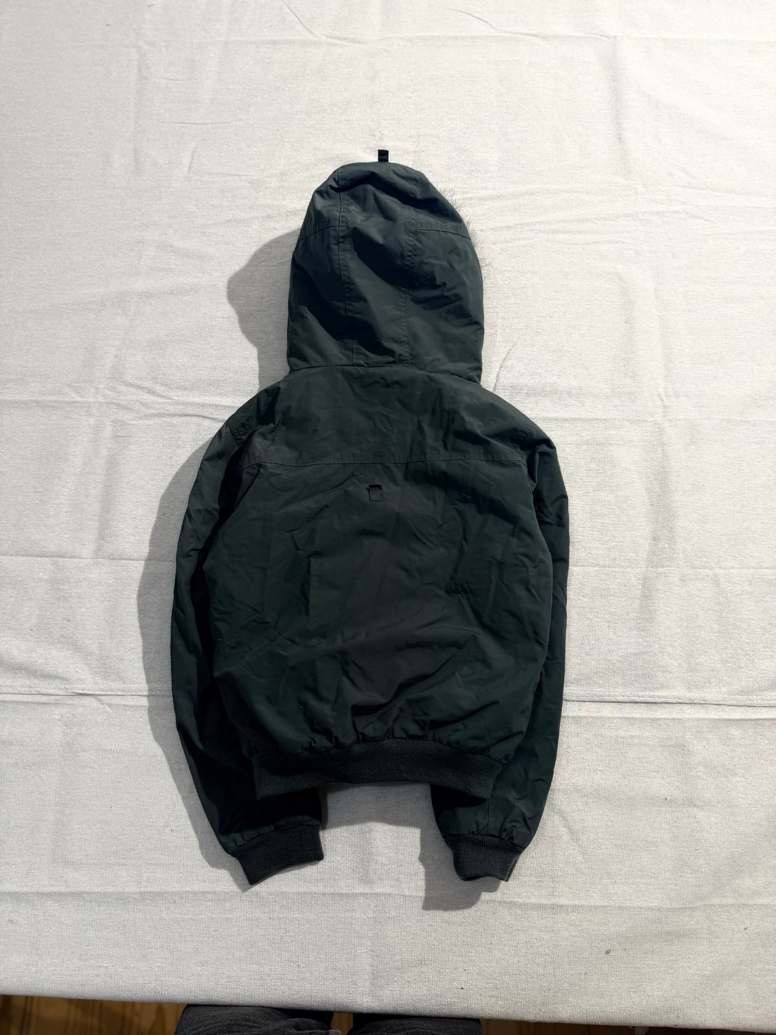 Vintage Dark Green Bomber Jacket Faux Fur Hood — photo 7 of 9
