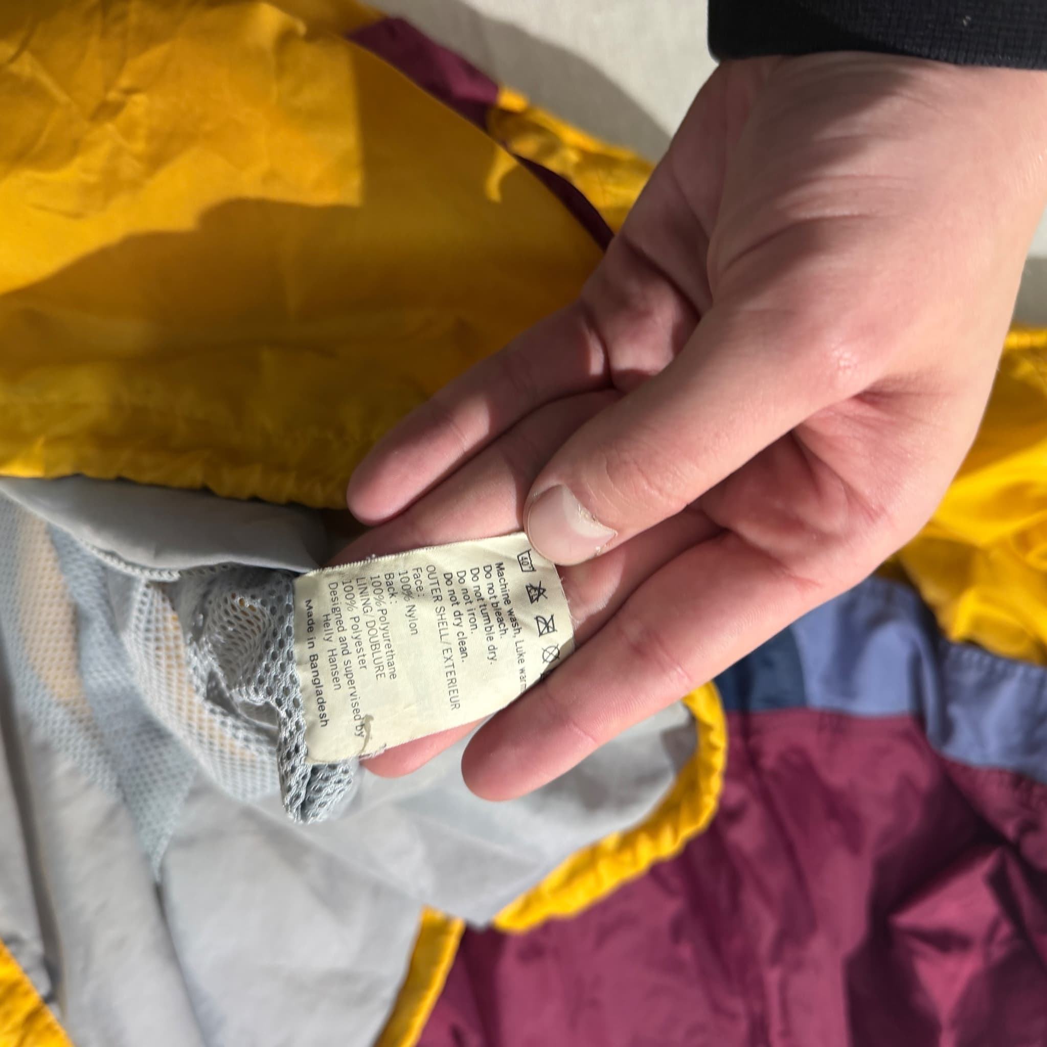 Vintage Helly Hansen Colorblock Sailing Jacket Yellow Maroon Unisex — photo 11 of 12
