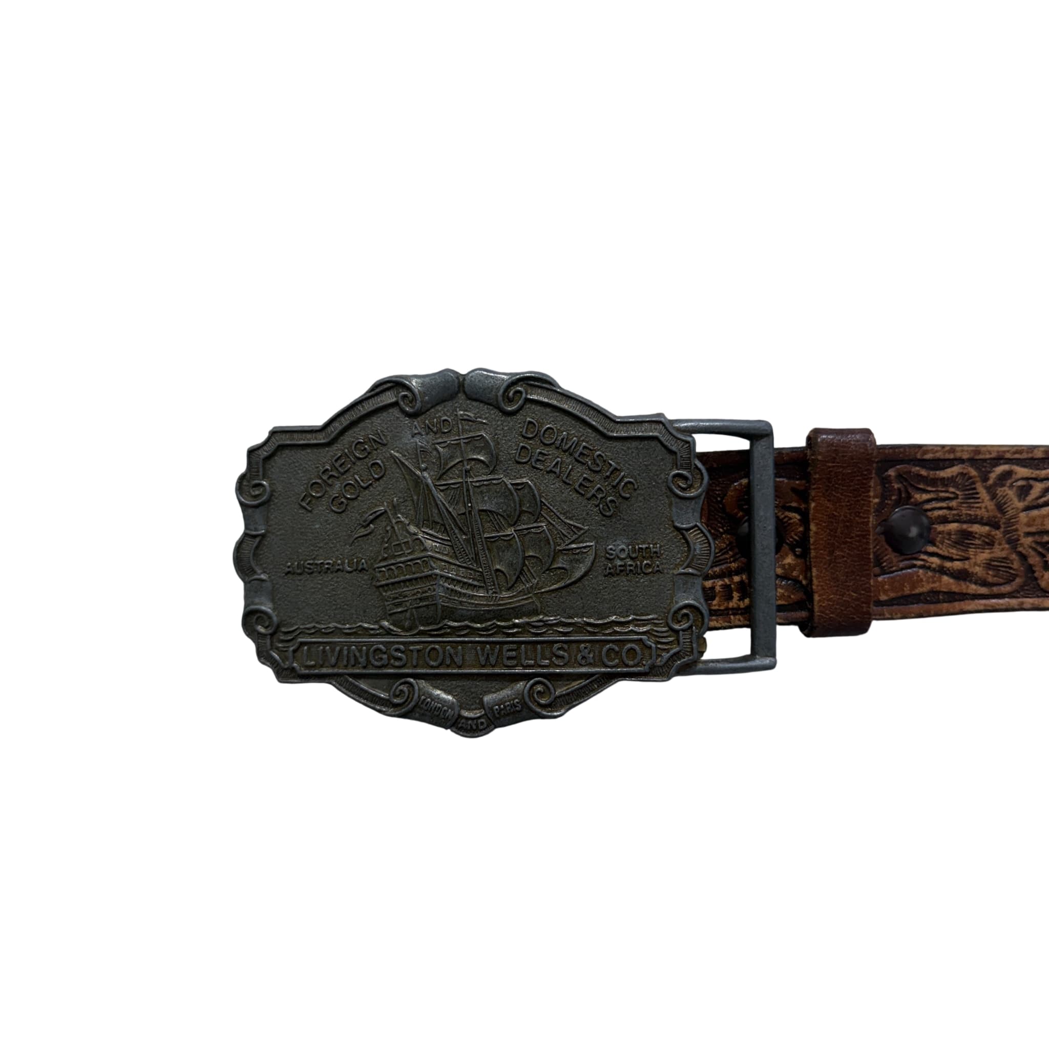 Vintage LIVINGSTON WELLS & CO Foreign And Domestic Gold Dealers Belt Buckle — photo 1 of 6