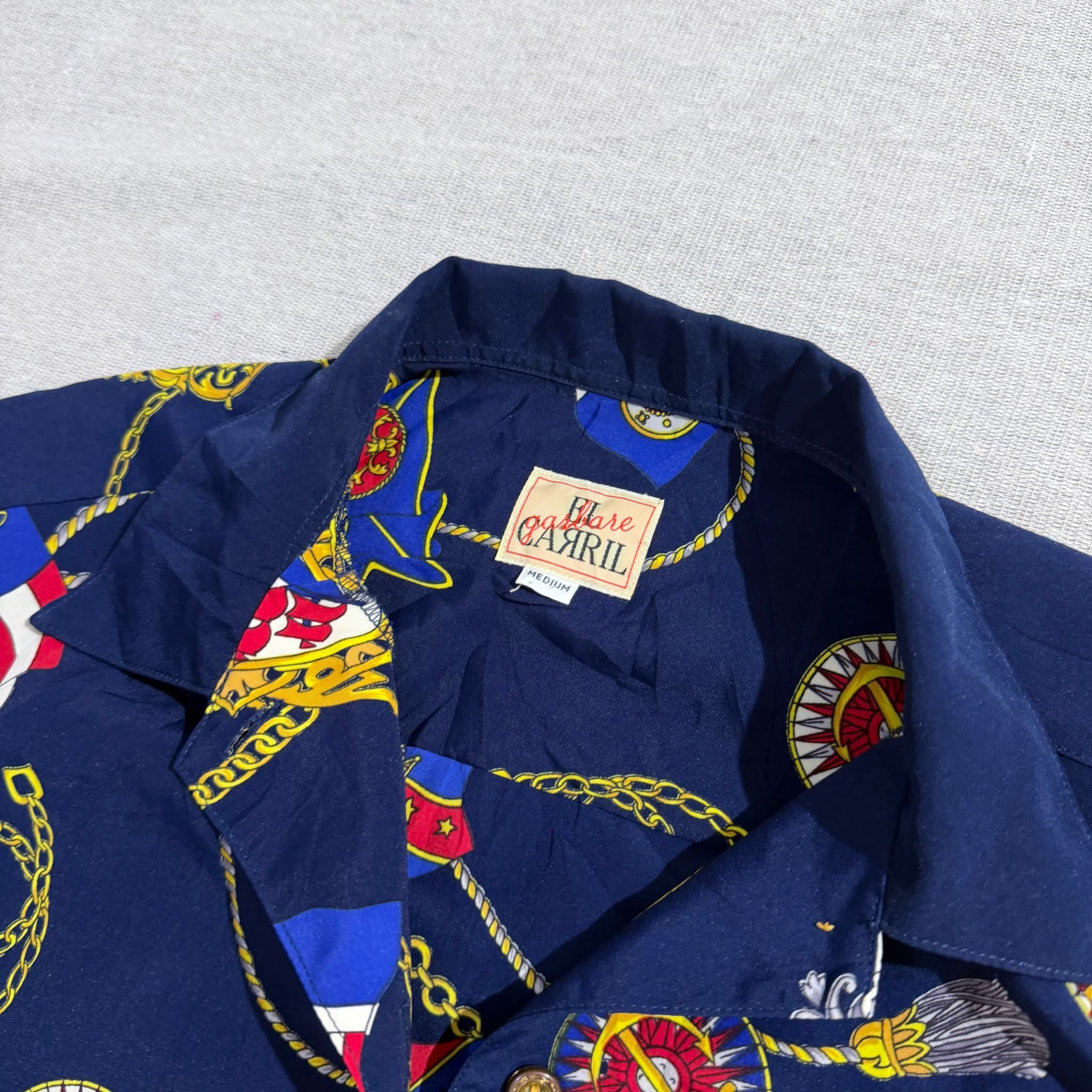 Vintage Nautical Print Short Sleeve Button-Up Shirt — photo 2 of 7