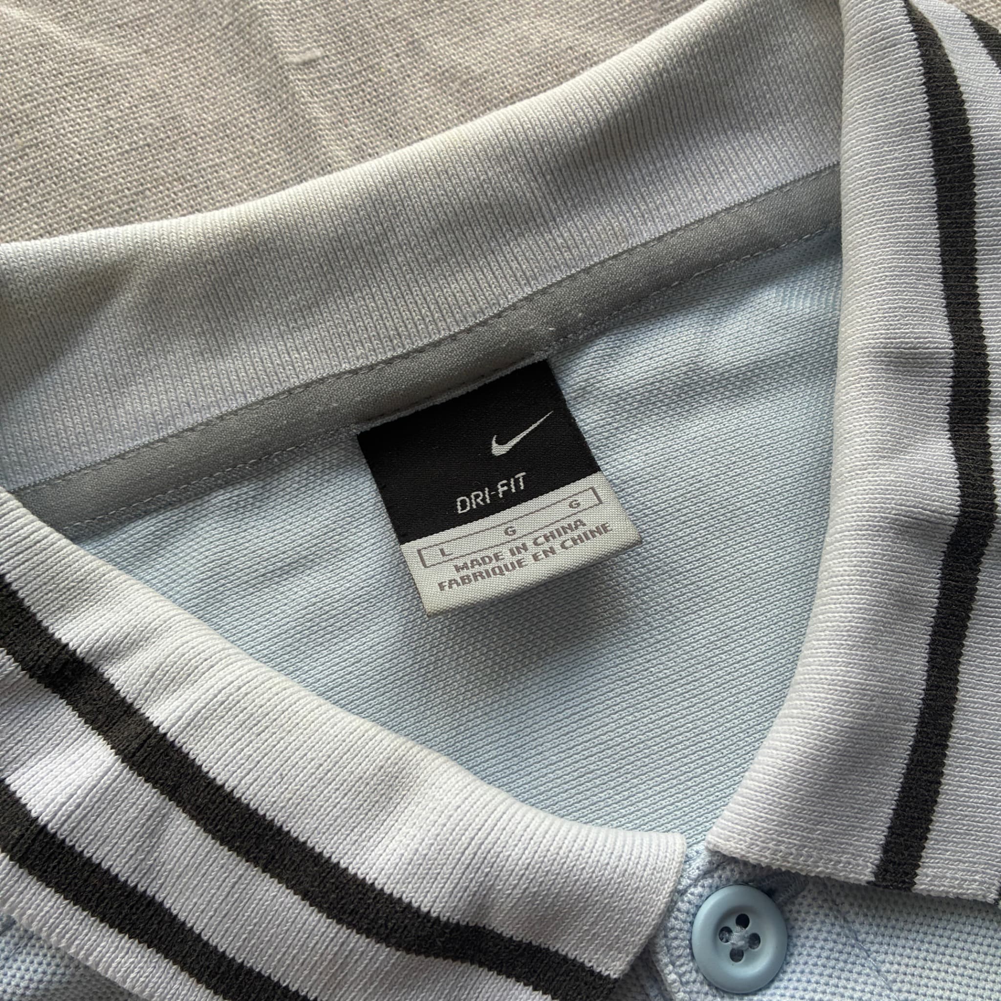 Vintage Nike Light Blue Polo Shirt With Striped Collar And Cuffs Size L — photo 4 of 6