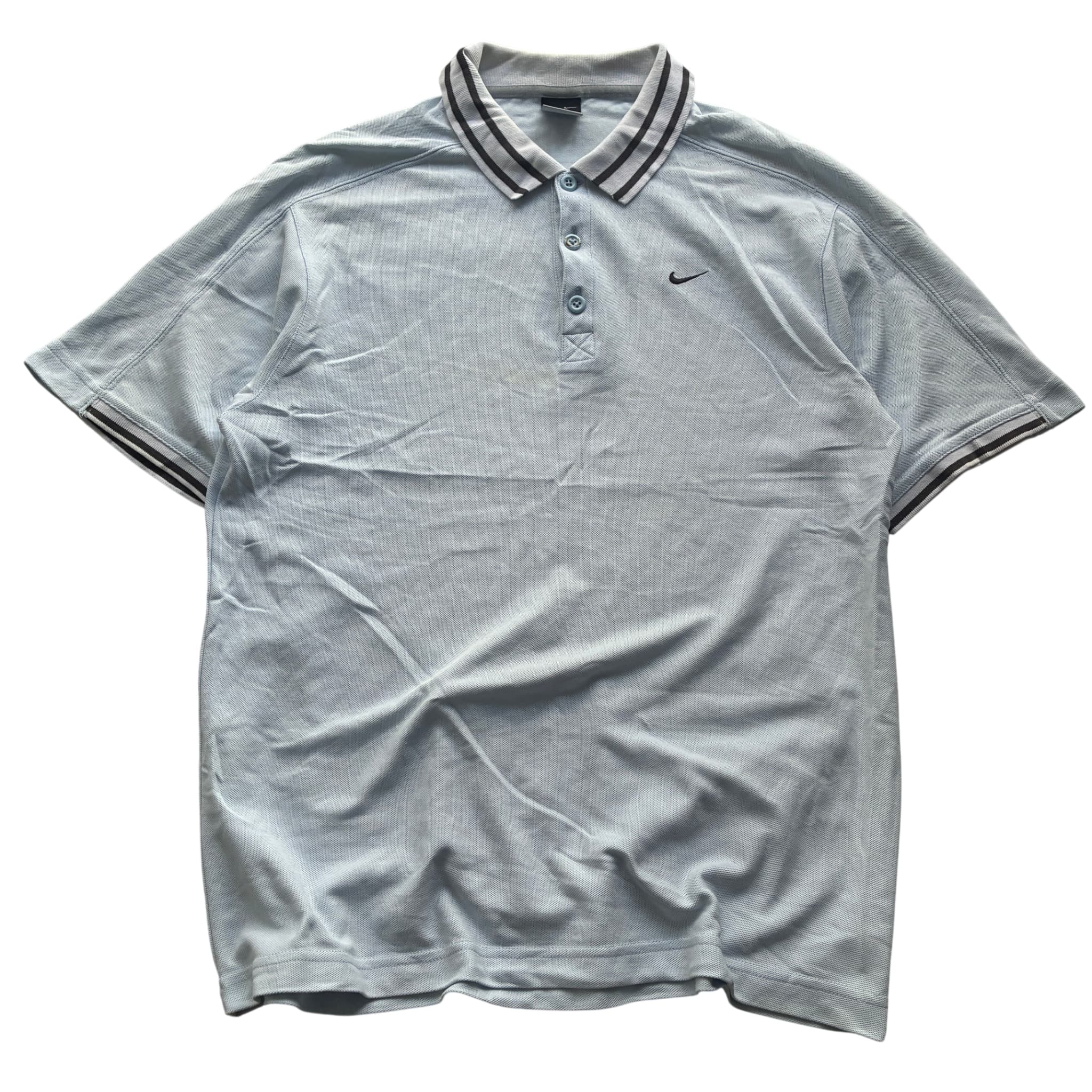 Vintage Nike Light Blue Polo Shirt With Striped Collar And Cuffs Size L — photo 1 of 6