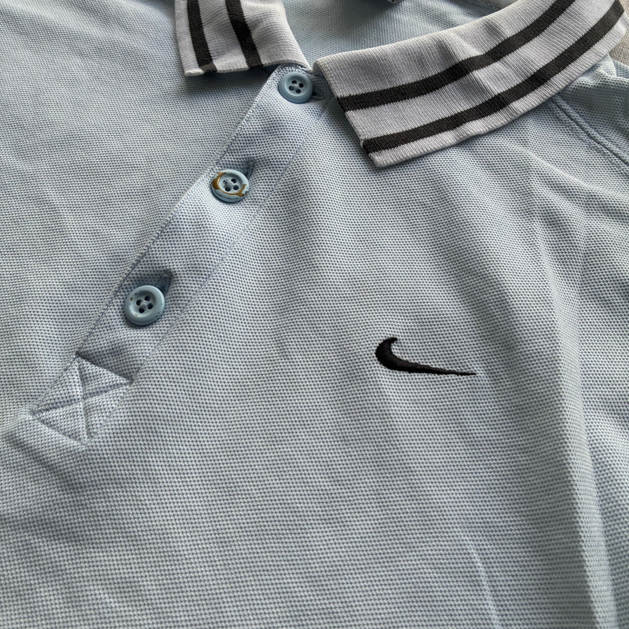 Vintage Nike Light Blue Polo Shirt With Striped Collar And Cuffs Size L — photo 3 of 6