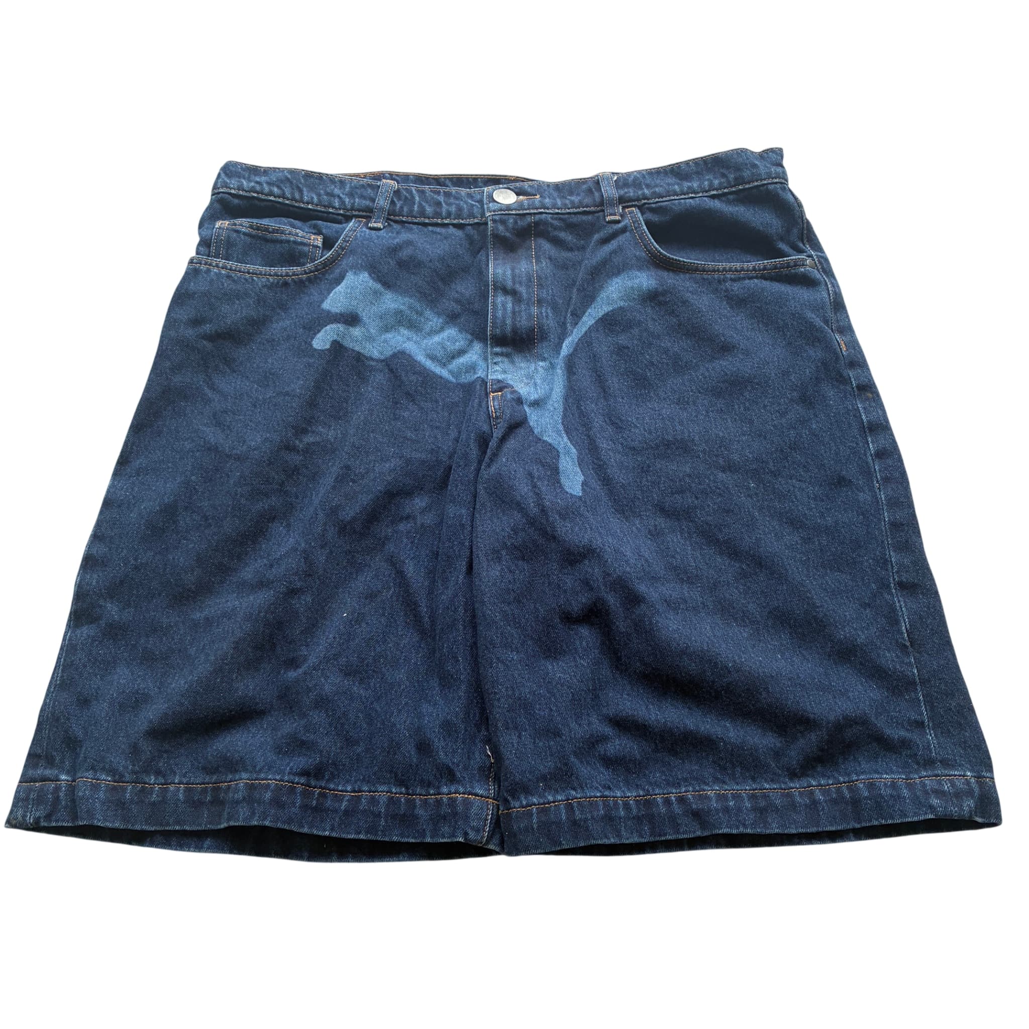 Vintage Puma Denim Shorts Blue Large Logo Print Size 36 — photo 1 of 8