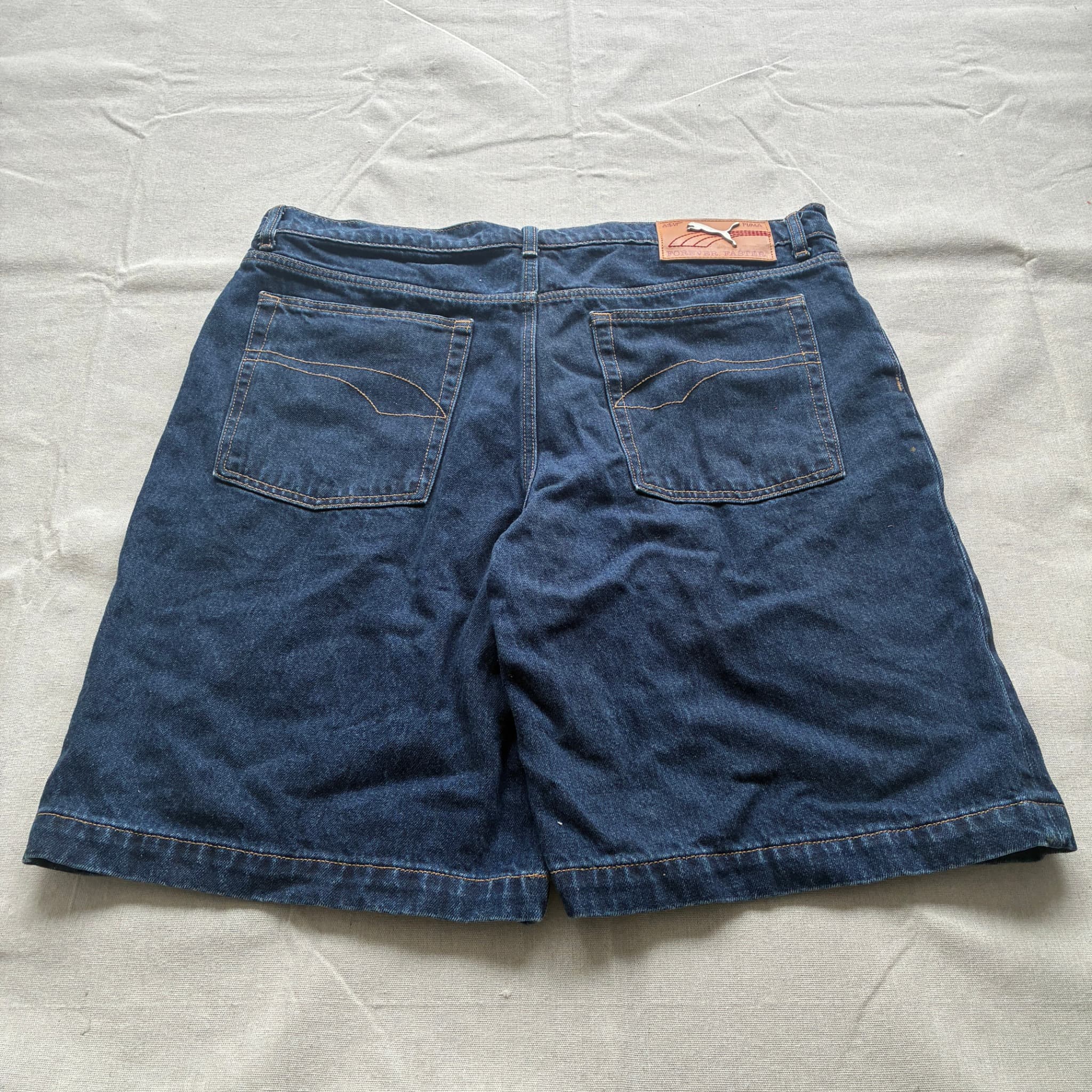Vintage Puma Denim Shorts Blue Large Logo Print Size 36 — photo 5 of 8