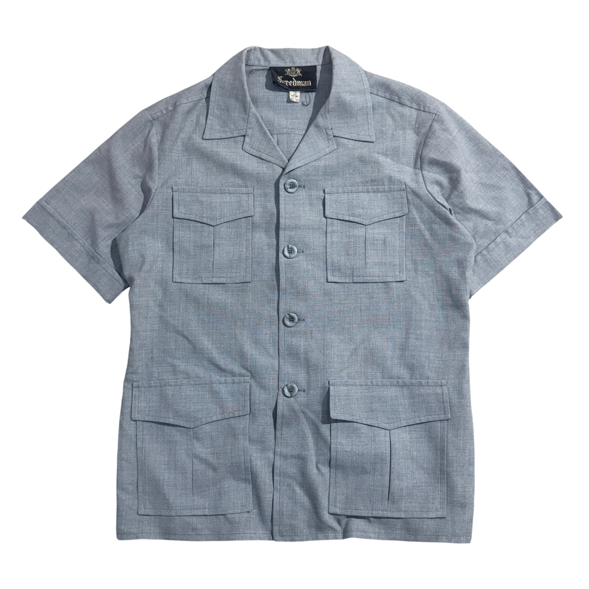 Vintage Short Sleeve Safari Shirt Grey Patterned Button Up — photo 1 of 9