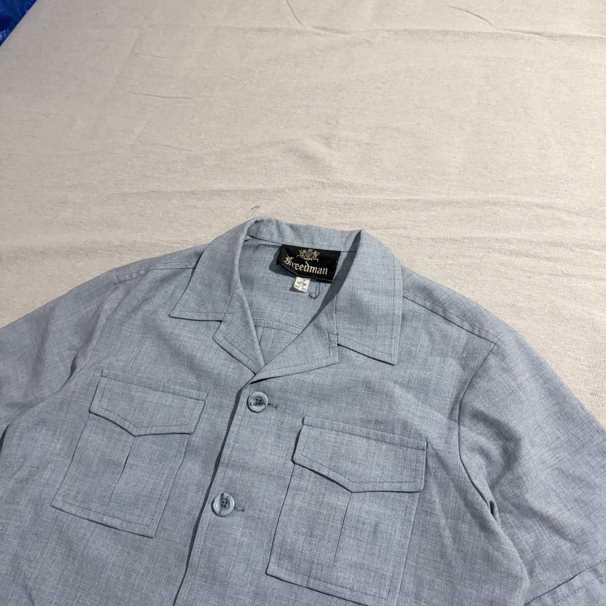Vintage Short Sleeve Safari Shirt Grey Patterned Button Up — photo 2 of 9