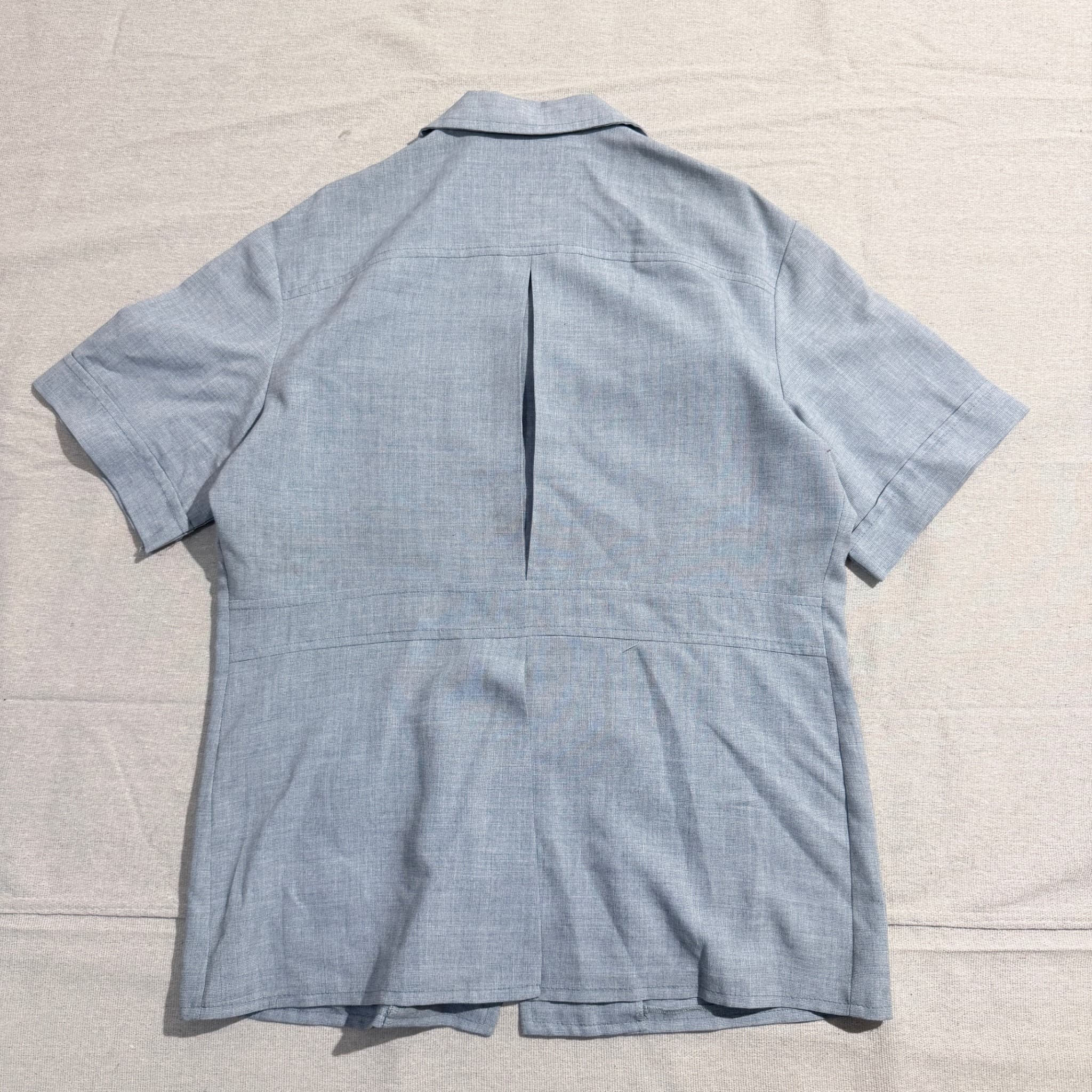 Vintage Short Sleeve Safari Shirt Grey Patterned Button Up — photo 7 of 9