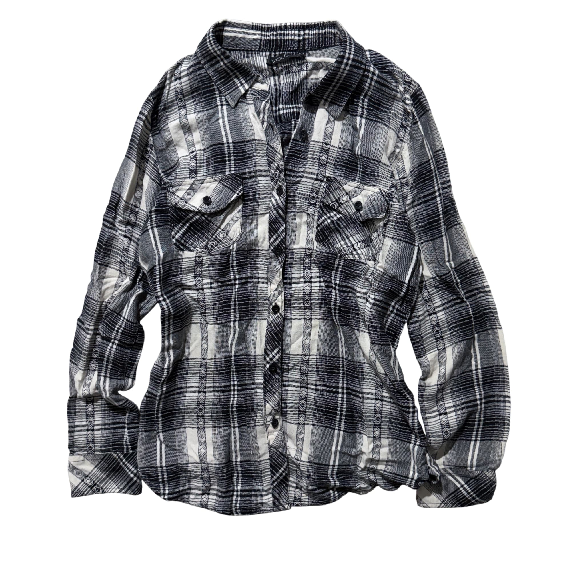 Volcom Women's Black White Plaid Long Sleeve Button-Up Shirt Size 10 — photo 1 of 7