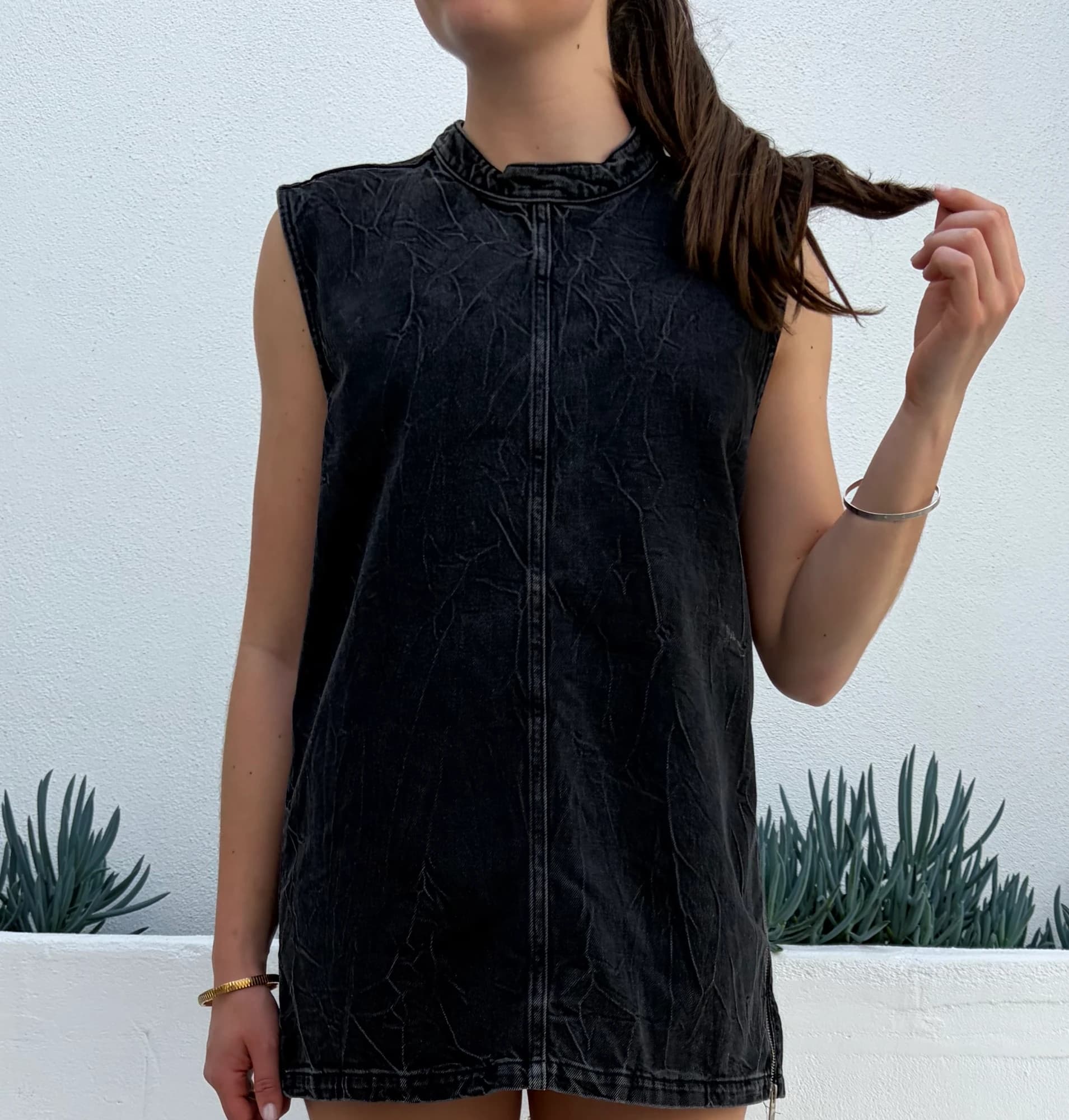 Acid Wash Black Denim Sleeveless Mini Dress — photo 2 of 3