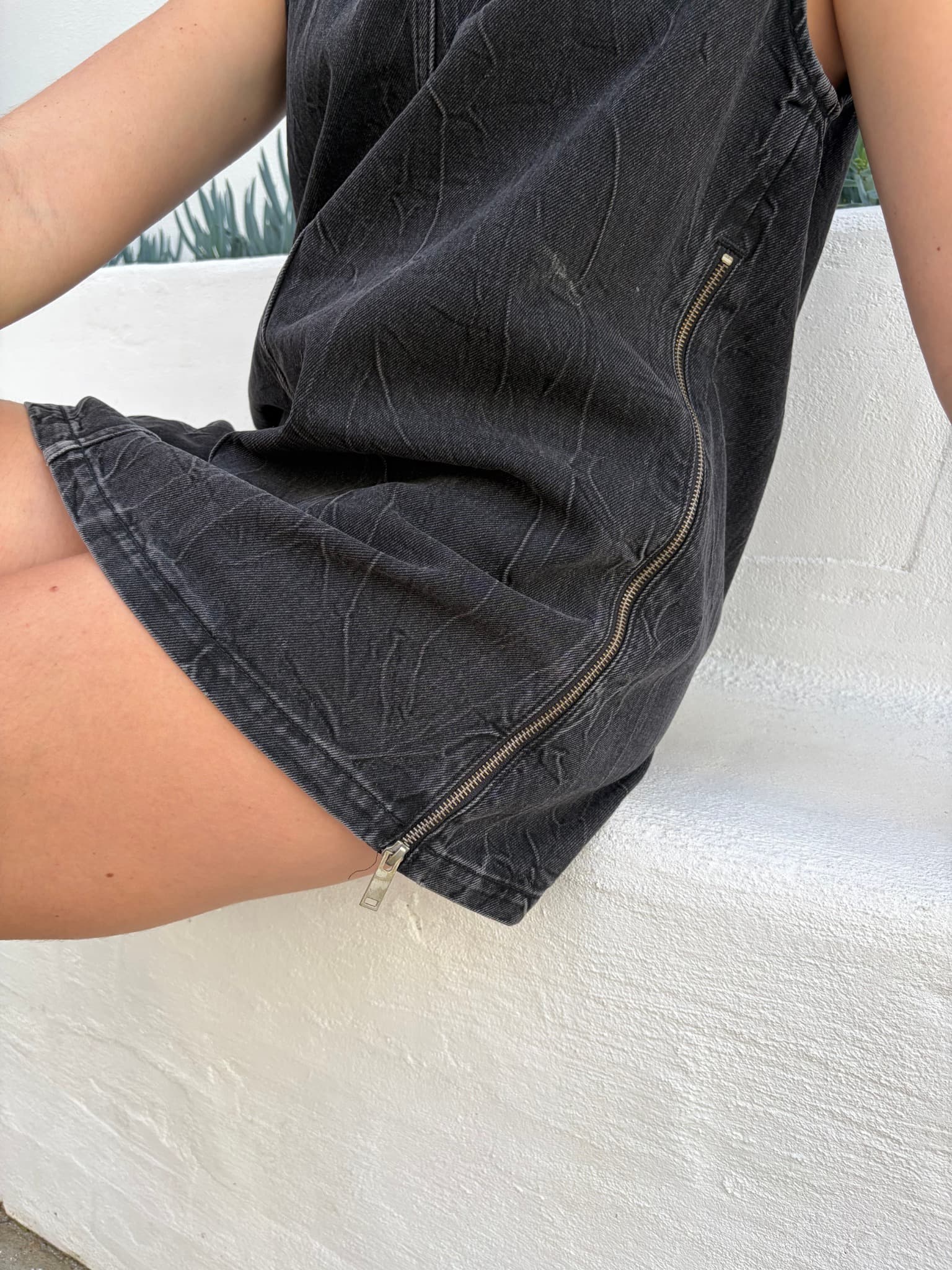 Acid Wash Black Denim Sleeveless Mini Dress — photo 1 of 3